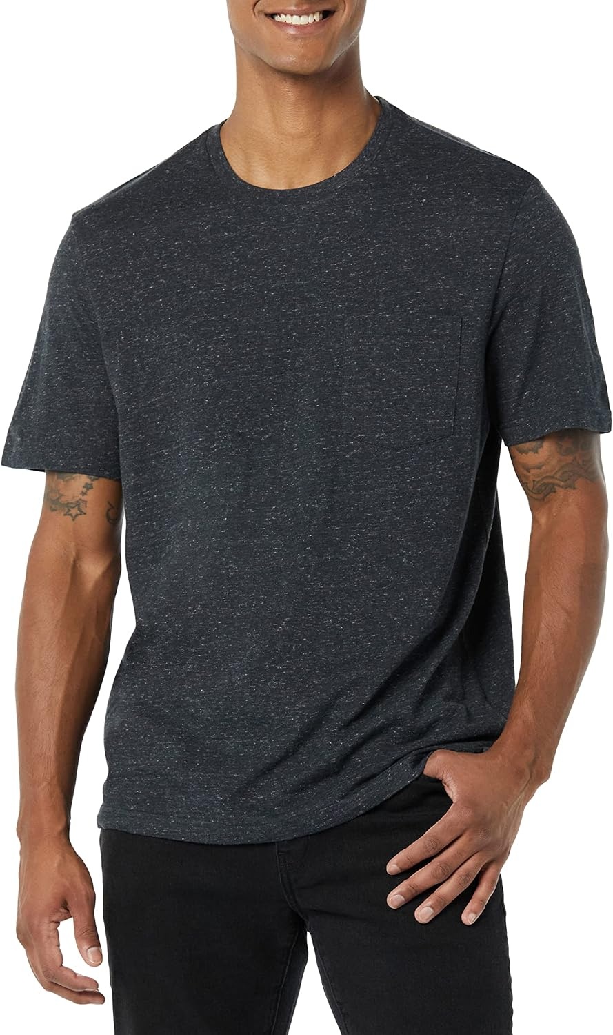 image:imageAmazon Essentials Mens ShortSleeve Crewneck Pocket TShirtsBlackCharcoal Heather