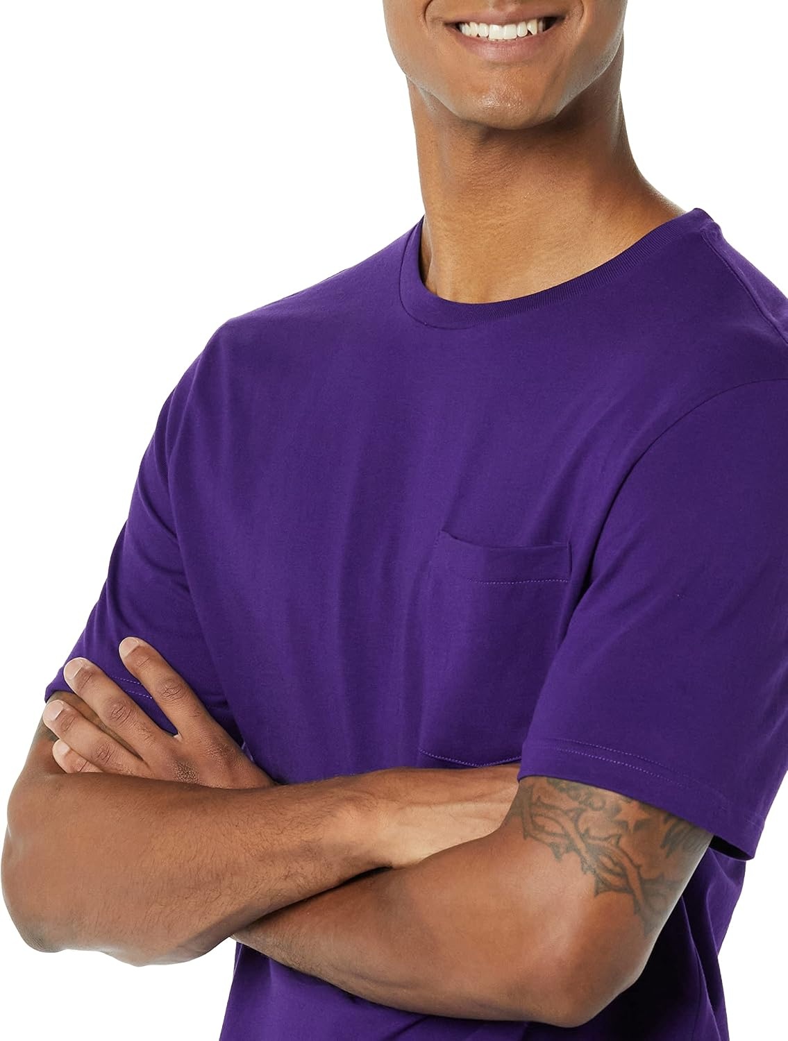 image:imageAmazon Essentials Mens ShortSleeve Crewneck Pocket TShirtsBlackDark Purple