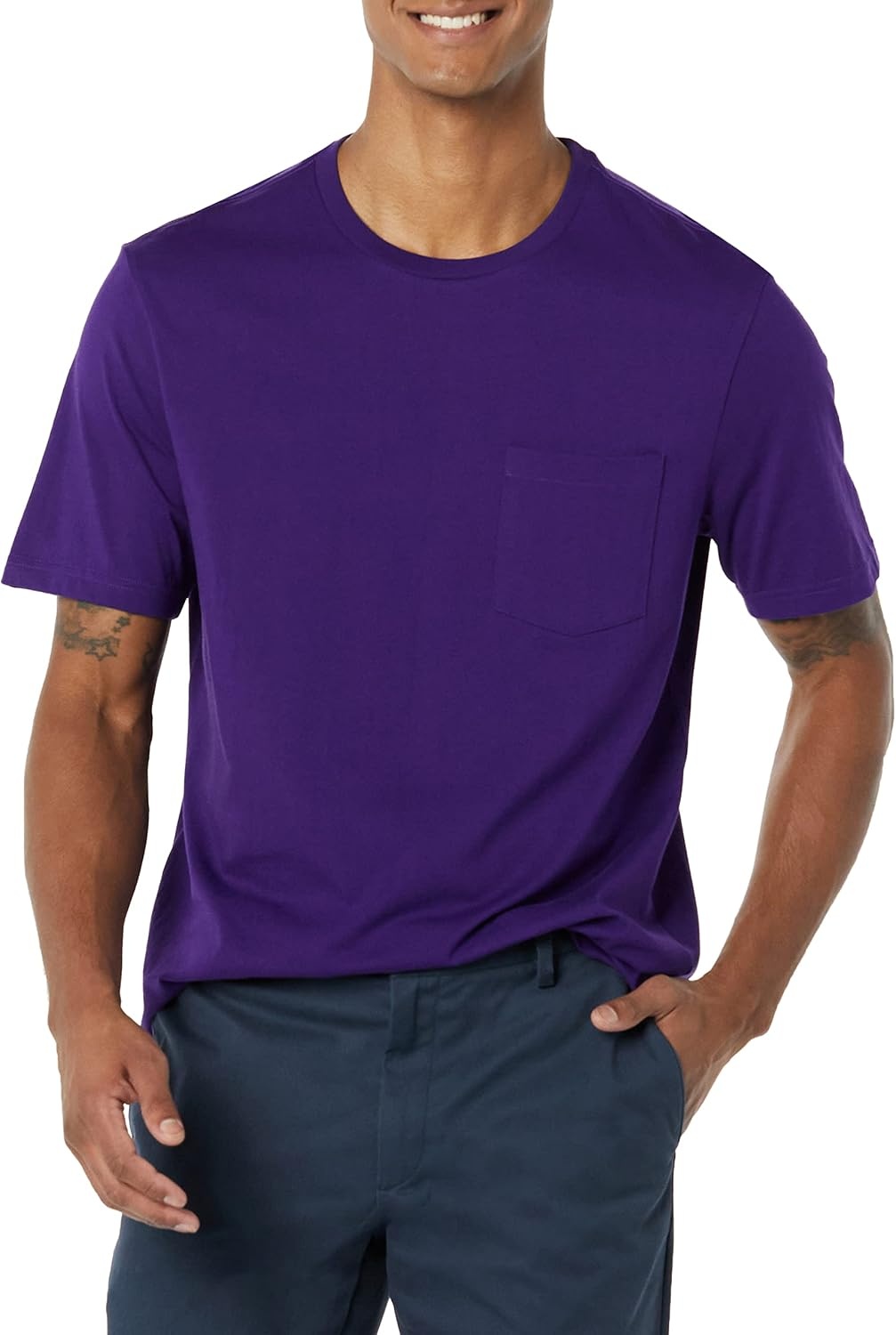 image:imageAmazon Essentials Mens ShortSleeve Crewneck Pocket TShirtsBlackDark Purple