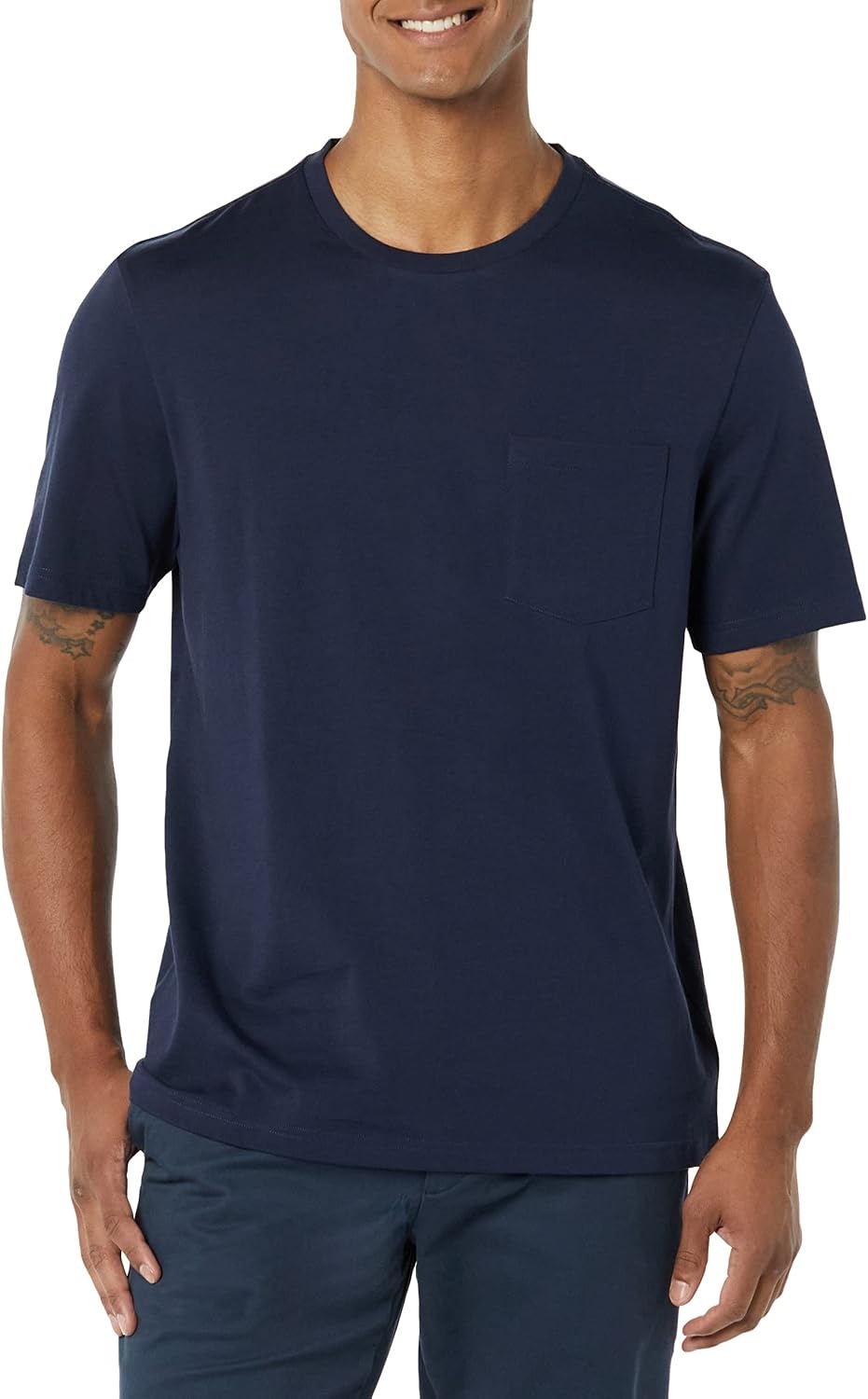 image:imageAmazon Essentials Mens ShortSleeve Crewneck Pocket TShirtsBlackNavy