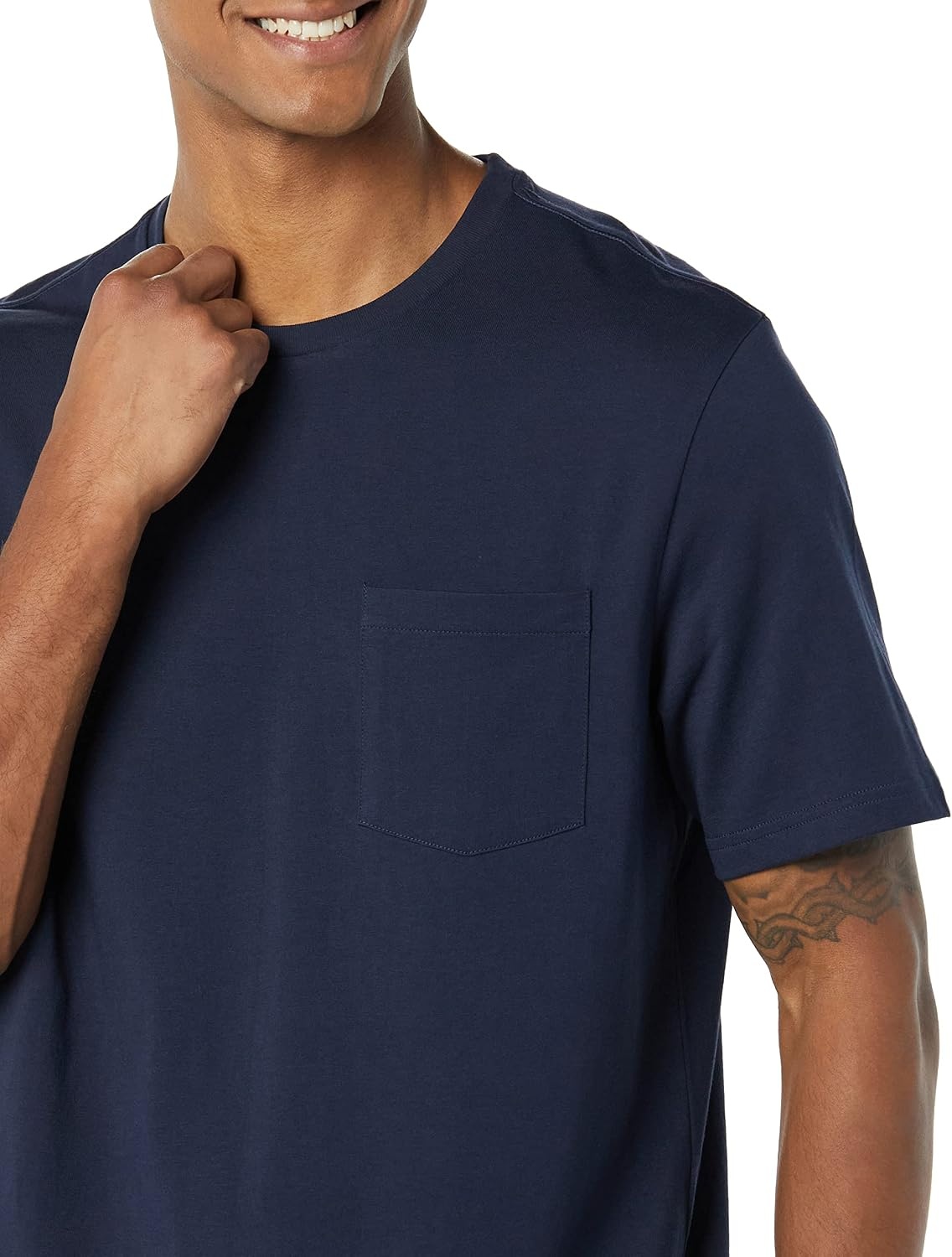 image:imageAmazon Essentials Mens ShortSleeve Crewneck Pocket TShirtsBlackNavy