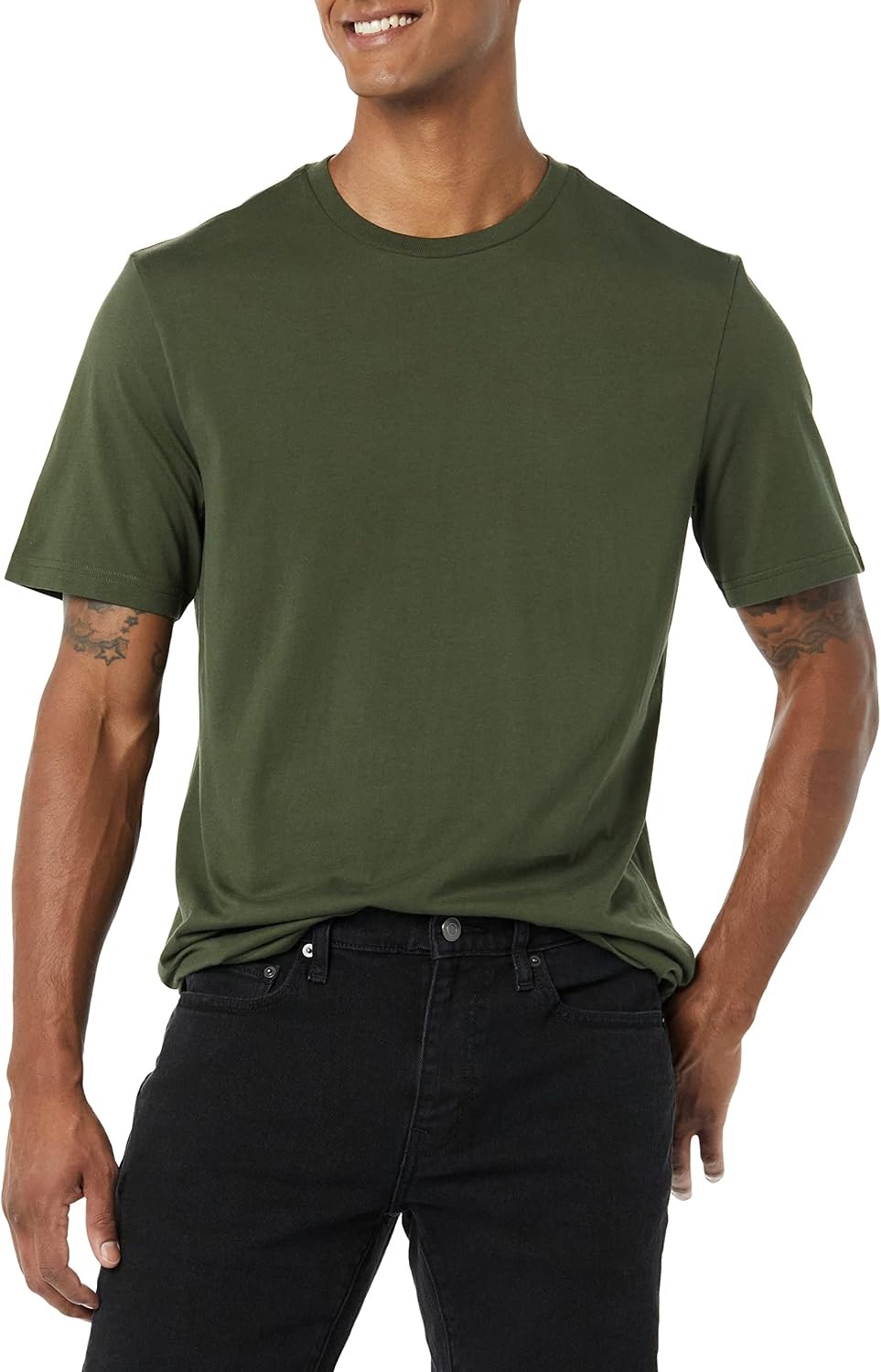 image:imageAmazon Essentials Mens ShortSleeve Crewneck Pocket TShirtsBlackOlive