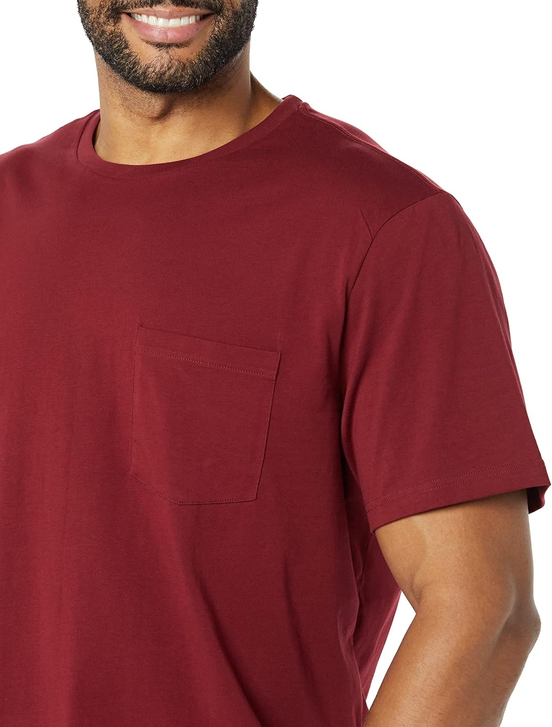 image:imageAmazon Essentials Mens ShortSleeve Crewneck Pocket TShirtsCharcoal HeatherBurgundy