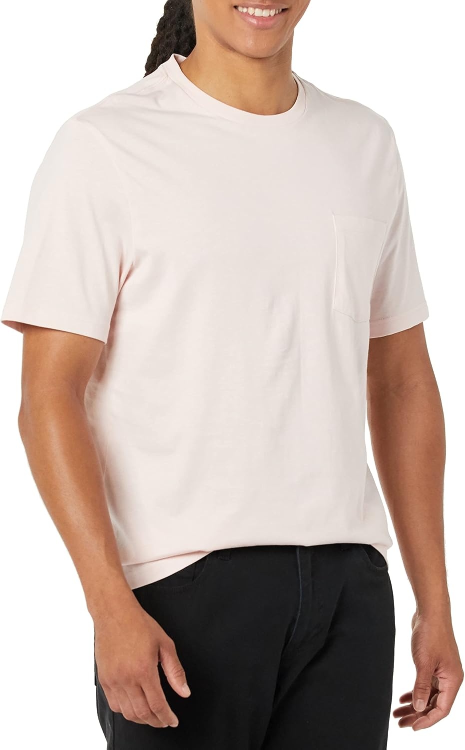 image:imageAmazon Essentials Mens ShortSleeve Crewneck Pocket TShirtsHeather GreyPale Pink