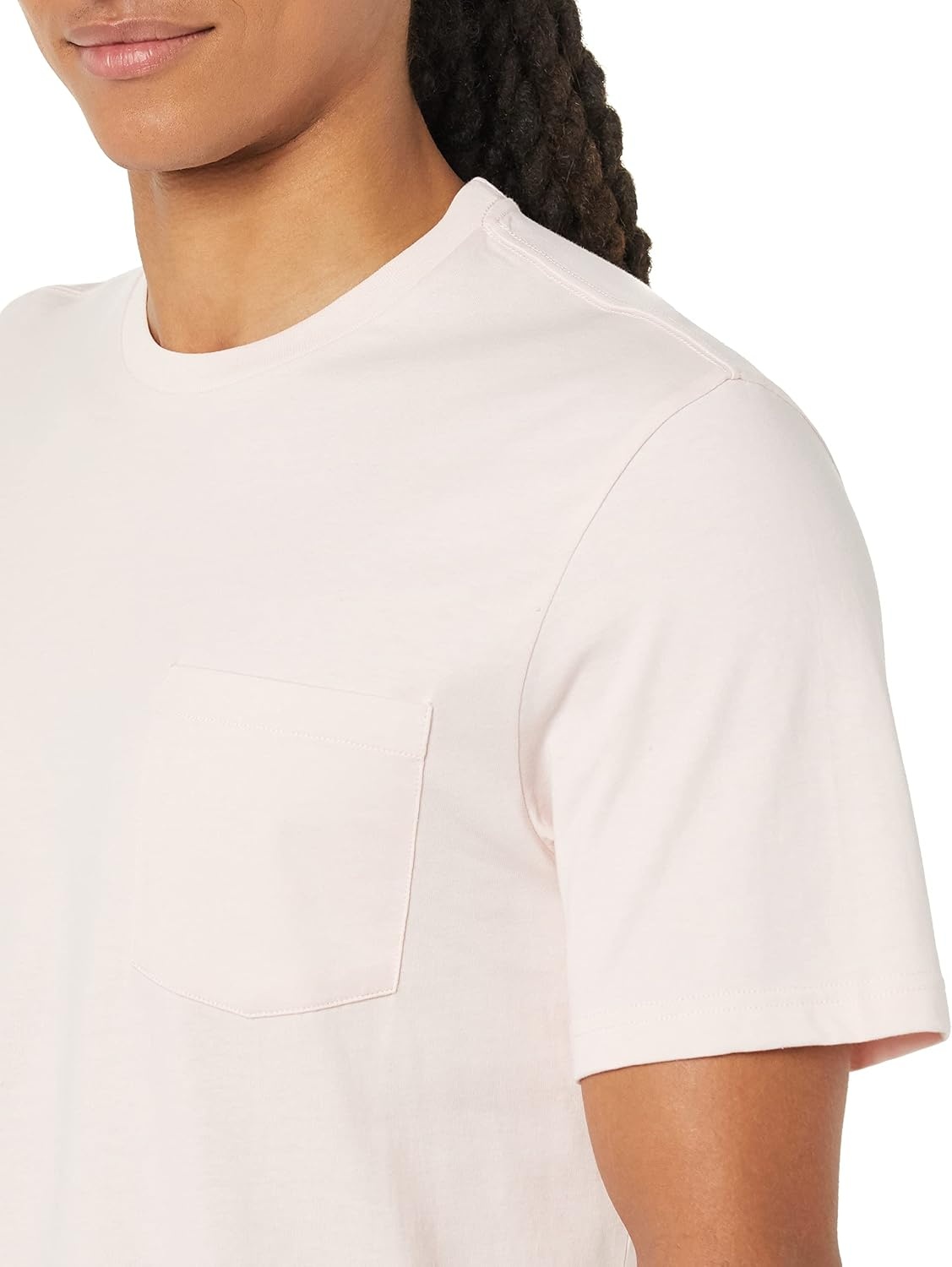 image:imageAmazon Essentials Mens ShortSleeve Crewneck Pocket TShirtsHeather GreyPale Pink