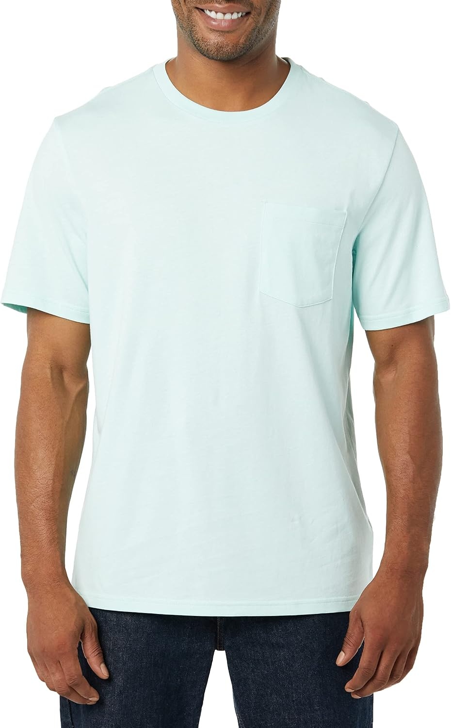 image:imageAmazon Essentials Mens ShortSleeve Crewneck Pocket TShirtsLight BlueLight Aqua