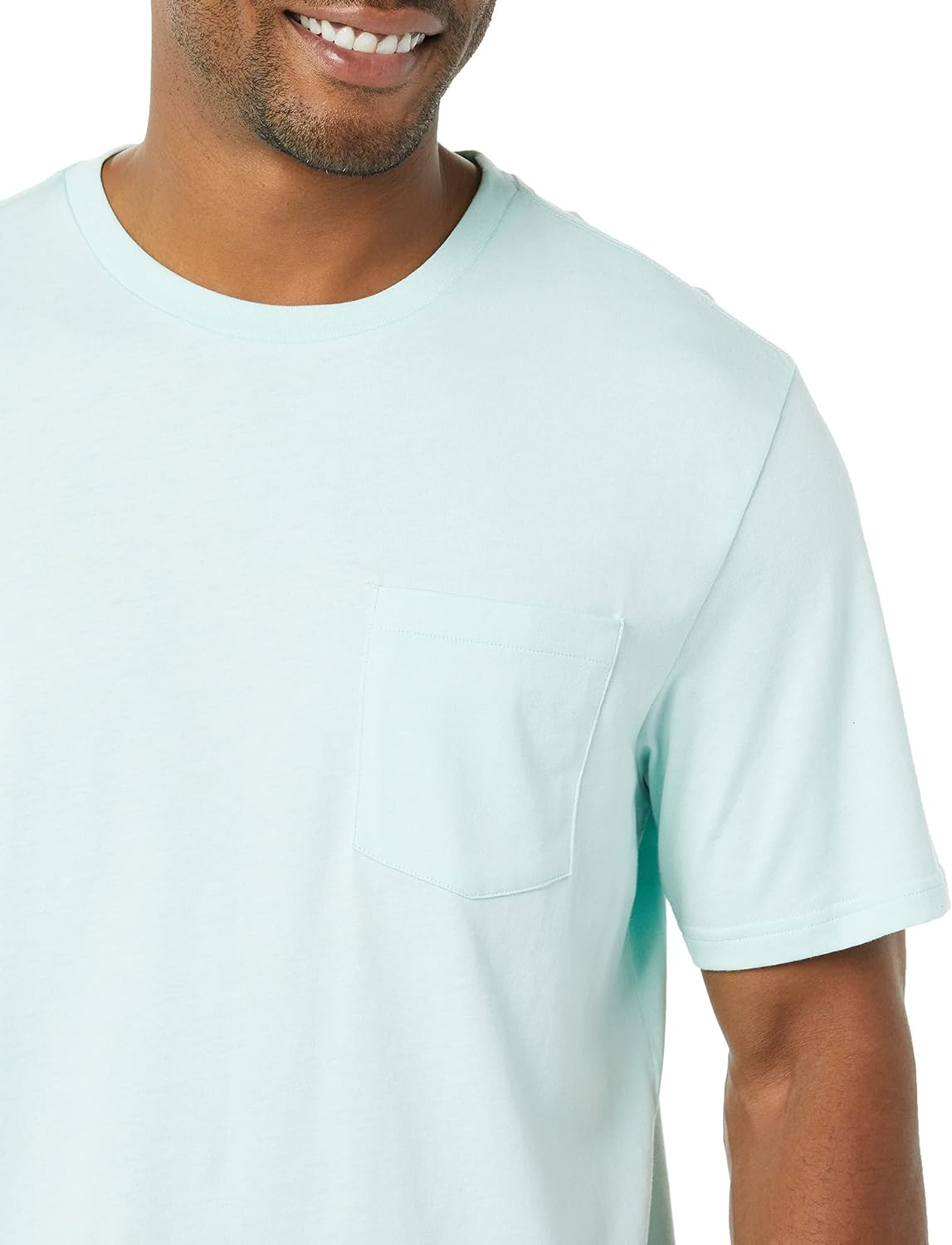 image:imageAmazon Essentials Mens ShortSleeve Crewneck Pocket TShirtsLight BlueLight Aqua