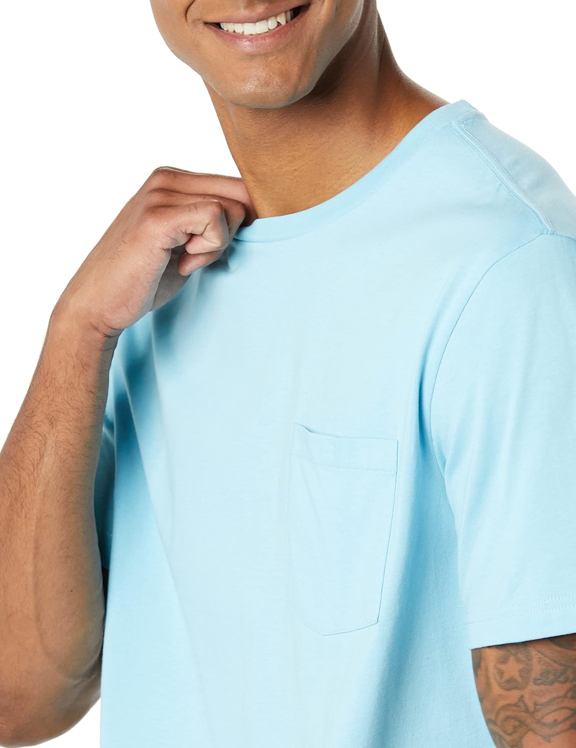 image:imageAmazon Essentials Mens ShortSleeve Crewneck Pocket TShirtsLight BlueLight Blue