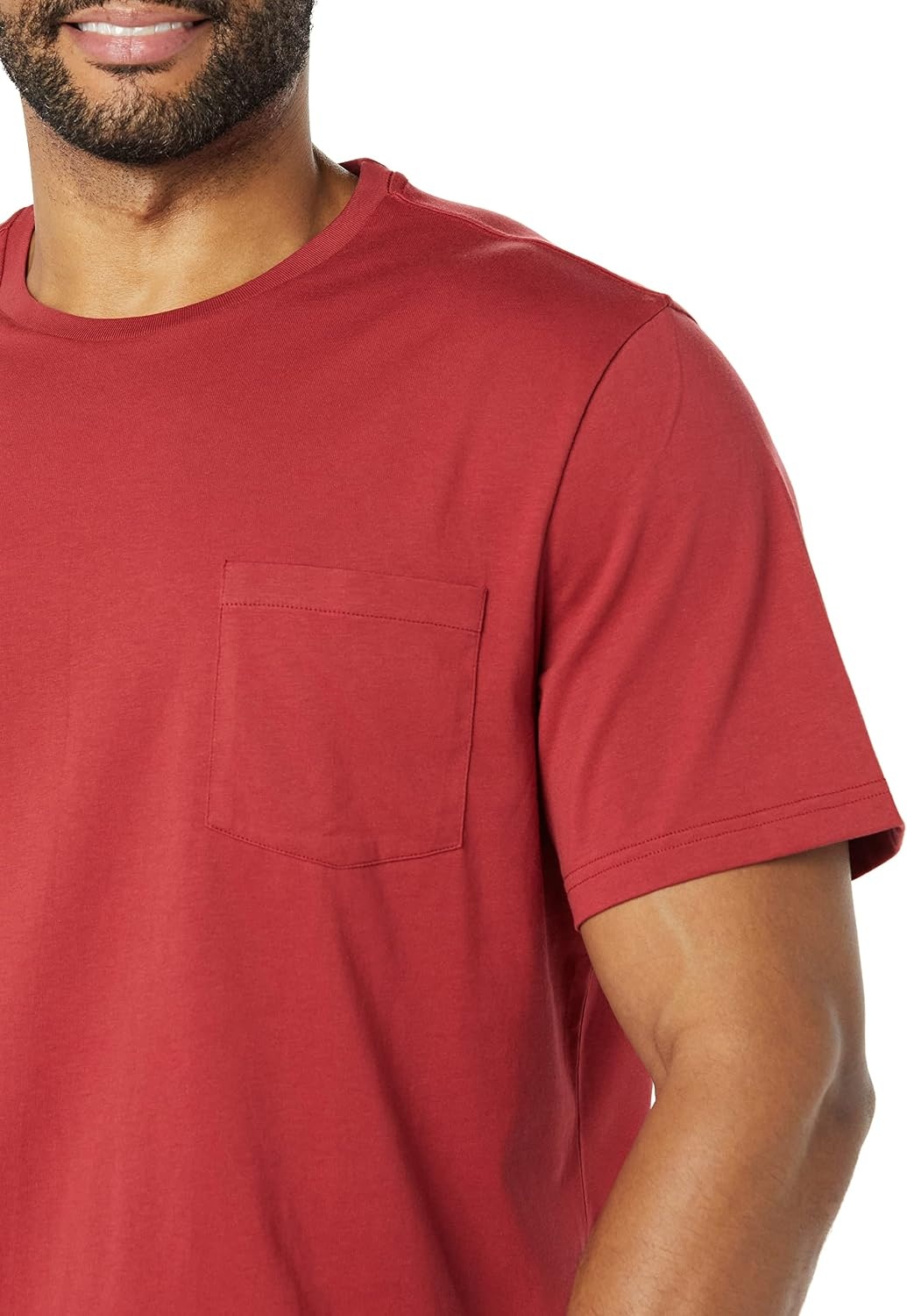 image:imageAmazon Essentials Mens ShortSleeve Crewneck Pocket TShirtsNavyDark Red