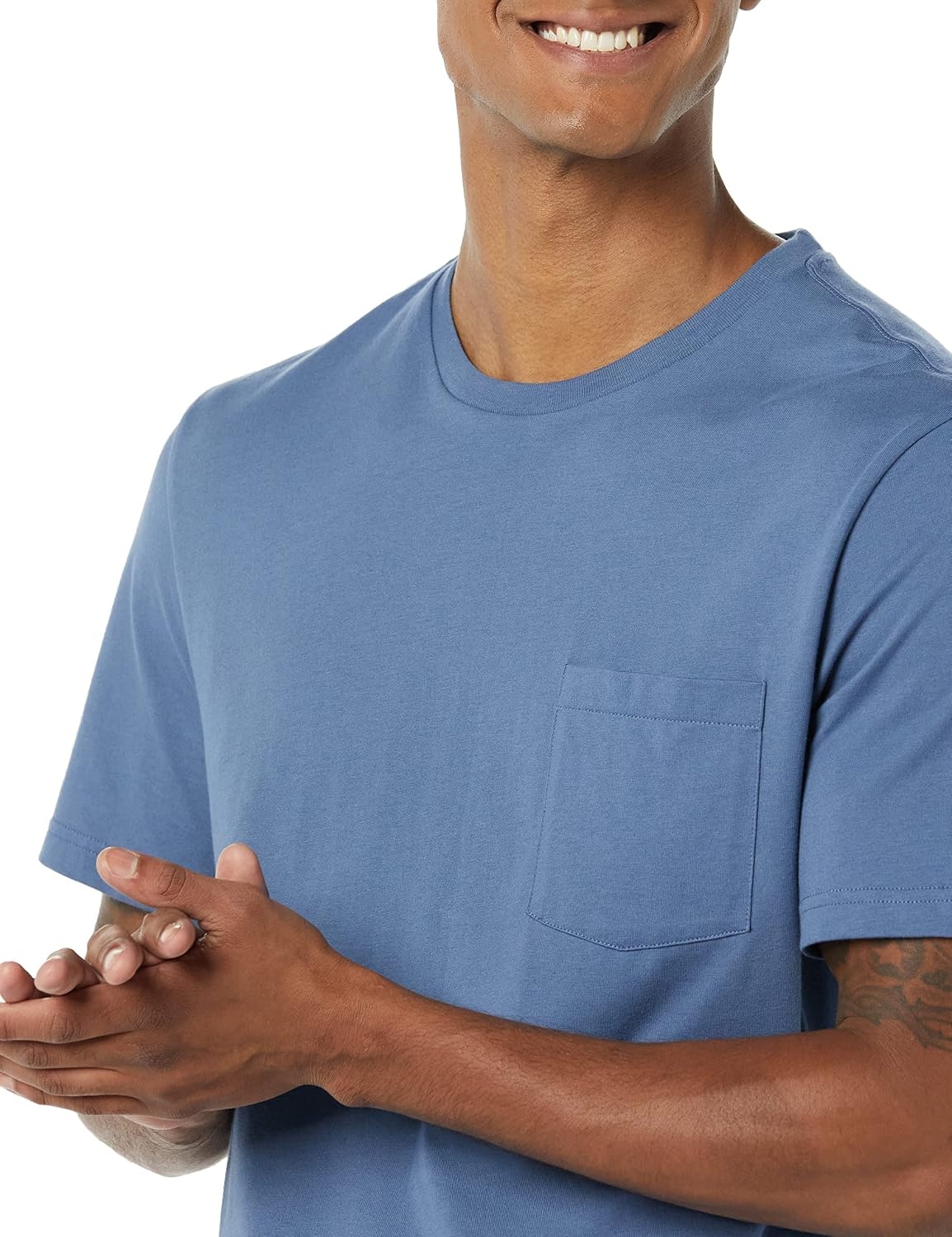 image:imageAmazon Essentials Mens ShortSleeve Crewneck Pocket TShirtsWashed Blue Tonal Floral Print