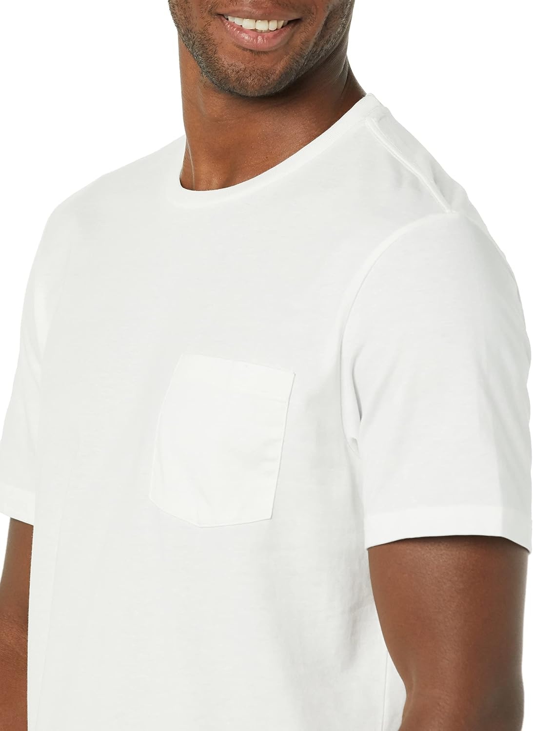 image:imageAmazon Essentials Mens ShortSleeve Crewneck Pocket TShirtsWhiteAqua