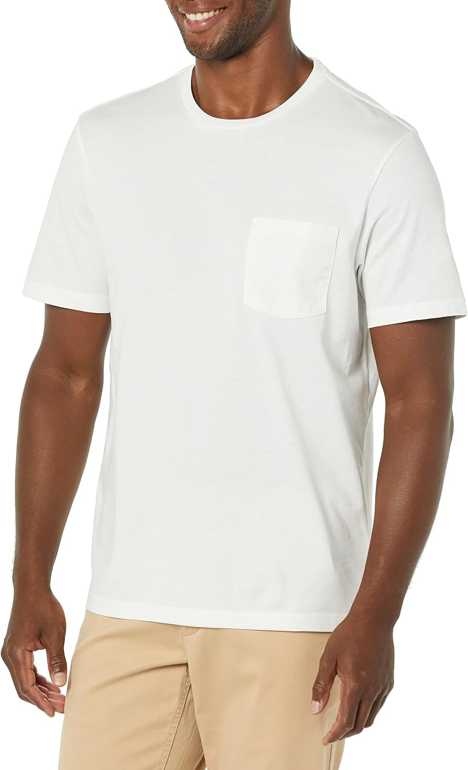 image:imageAmazon Essentials Mens ShortSleeve Crewneck Pocket TShirtsWhiteAqua