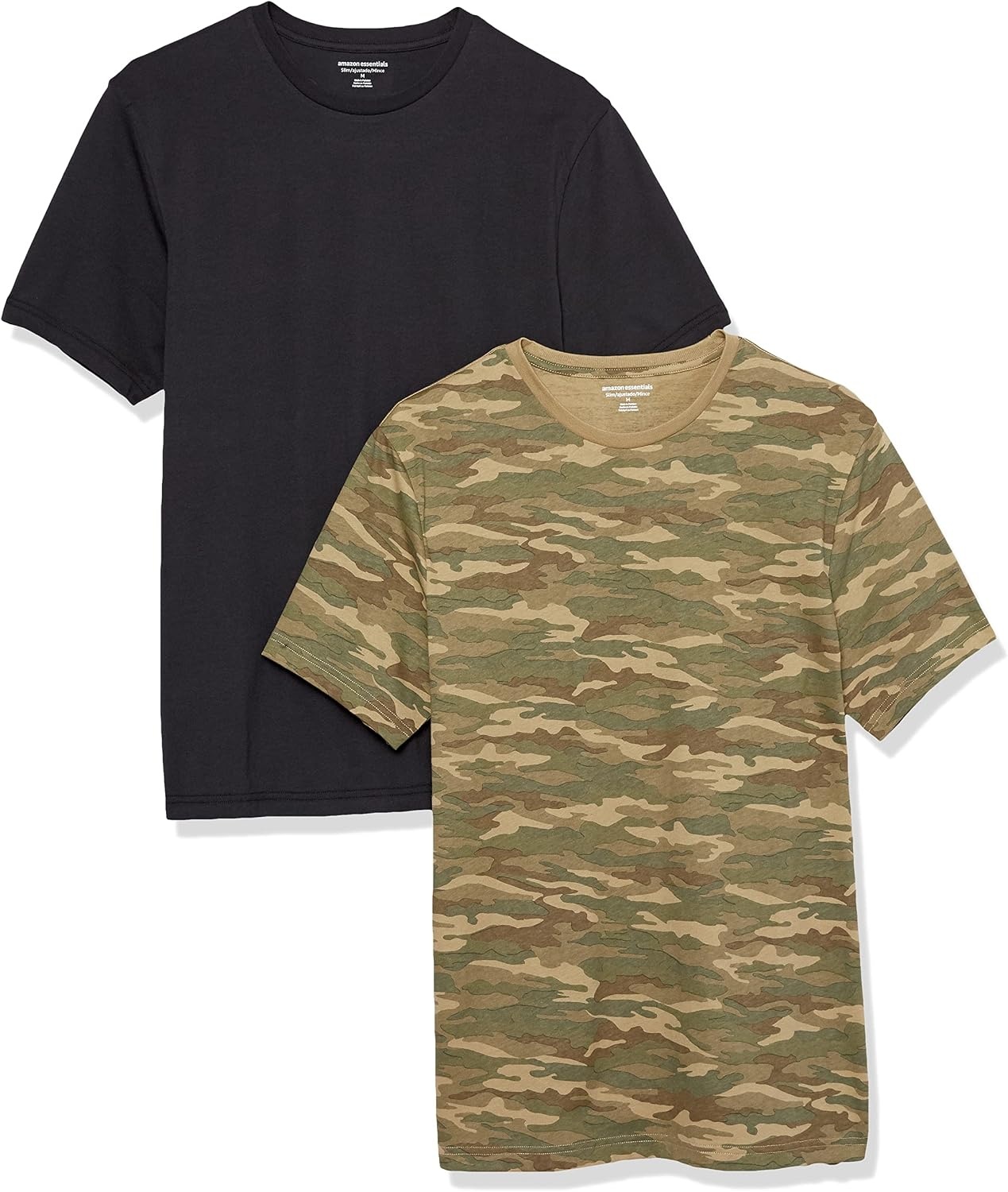 image:imageAmazon Essentials Mens SlimFit Crewneck Short Sleeve Cotton TShirtsBlack Camo Print