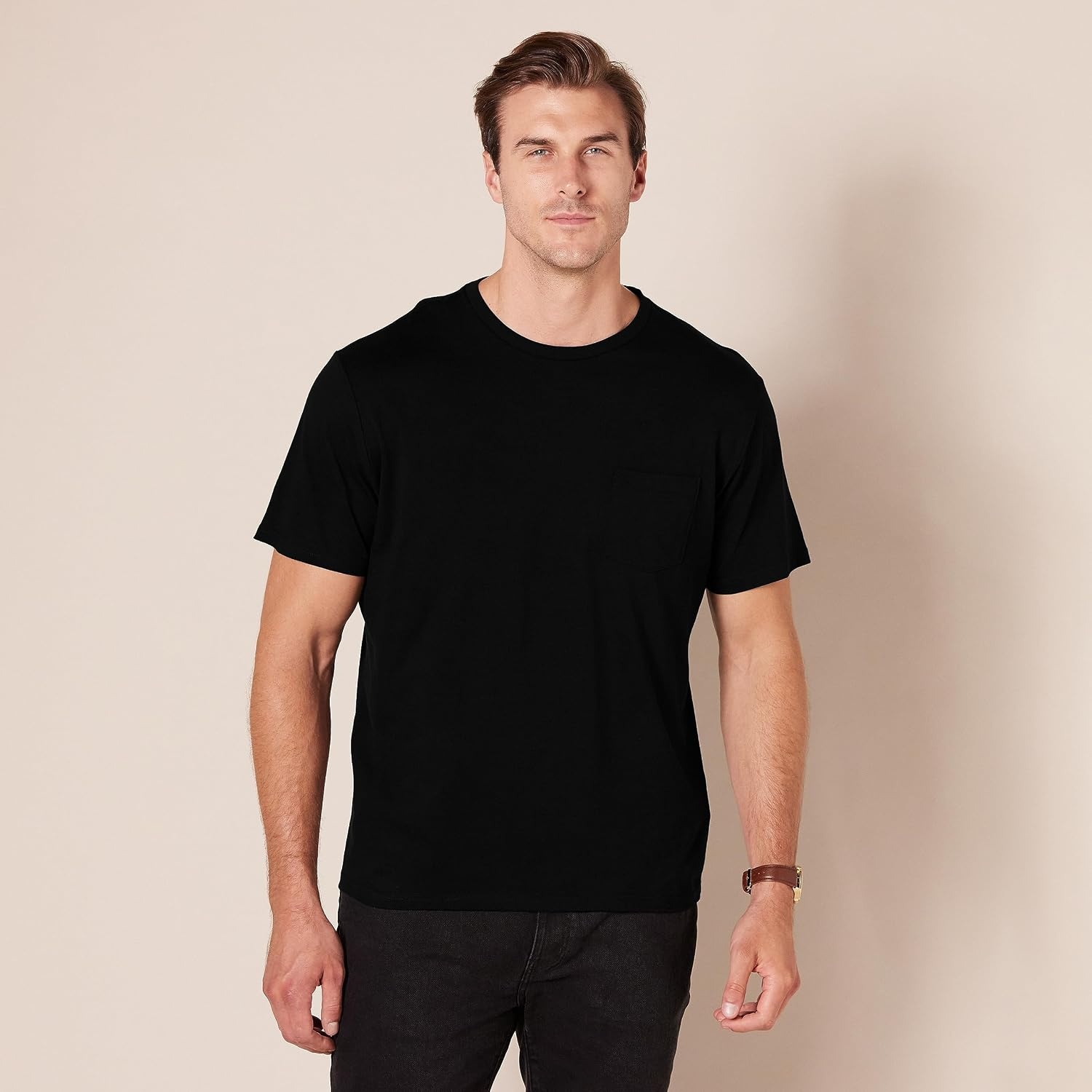 image:imageAmazon Essentials Mens SlimFit Crewneck Short Sleeve Cotton TShirtsBlackBlack