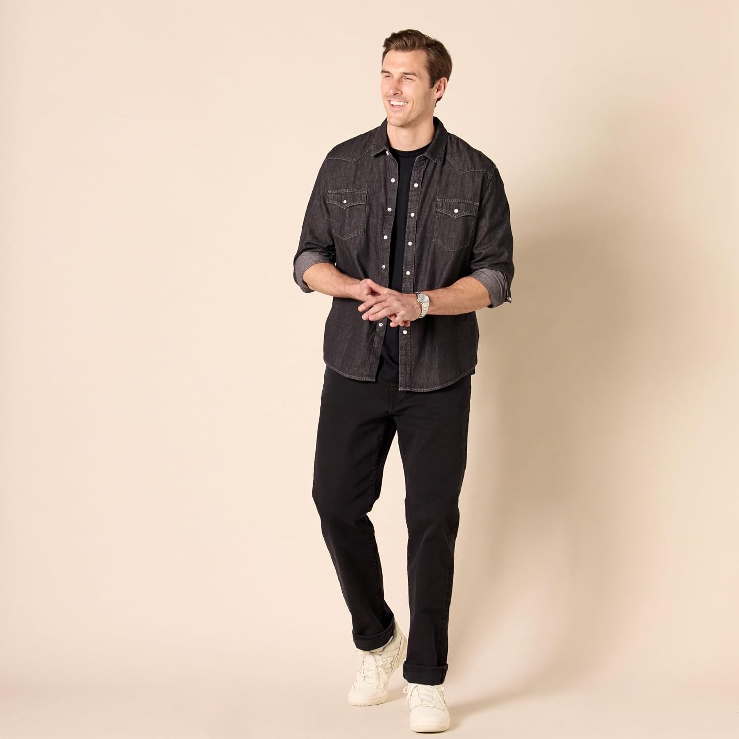 image:imageAmazon Essentials Mens SlimFit Crewneck Short Sleeve Cotton TShirtsBlackBlack