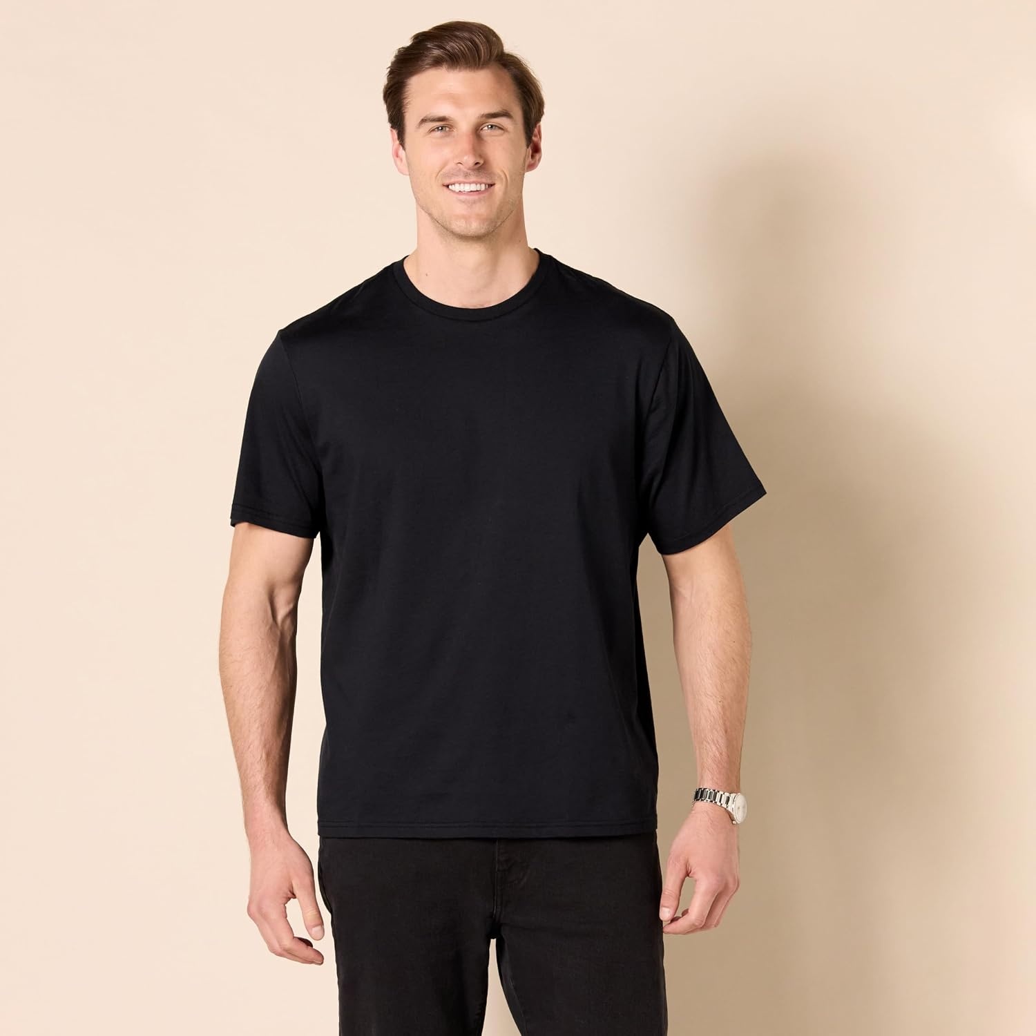 image:imageAmazon Essentials Mens SlimFit Crewneck Short Sleeve Cotton TShirtsBlackBlack
