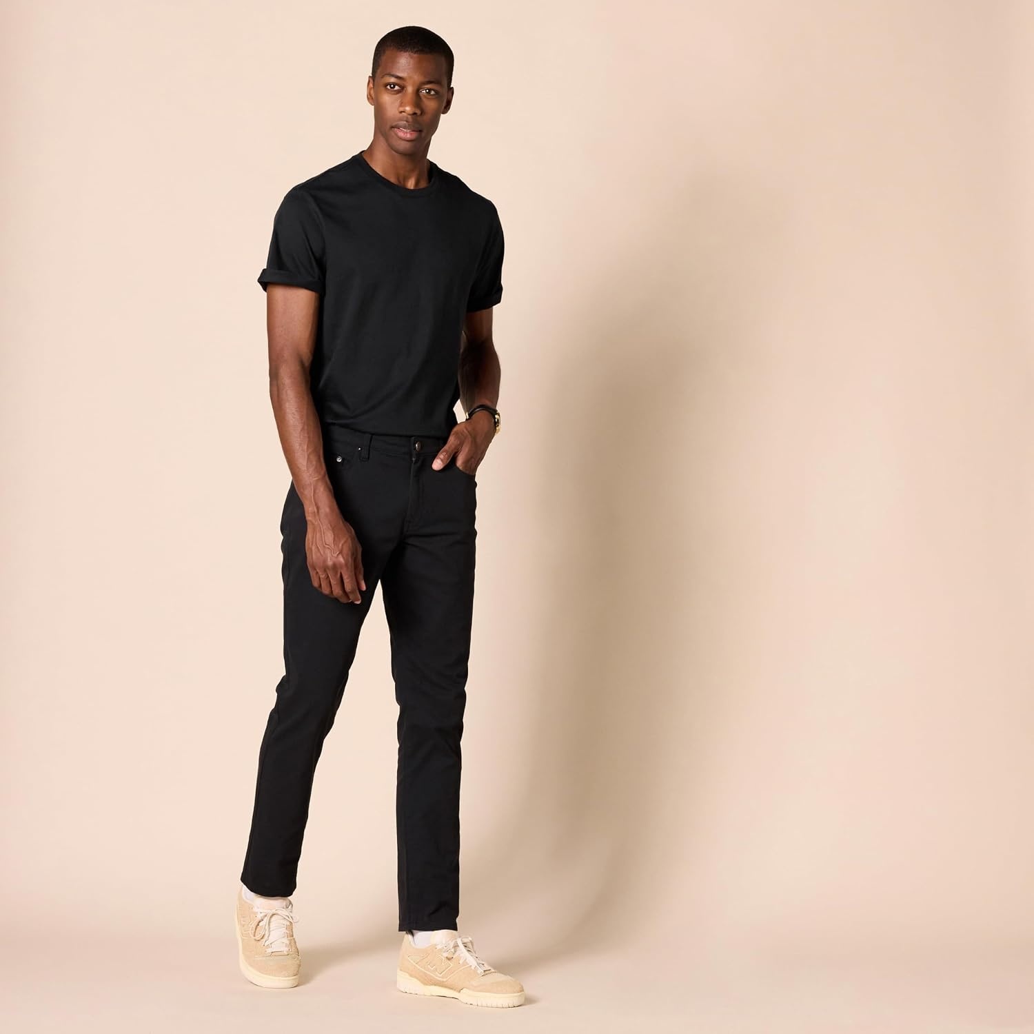 image:imageAmazon Essentials Mens SlimFit Crewneck Short Sleeve Cotton TShirtsBlackBlack