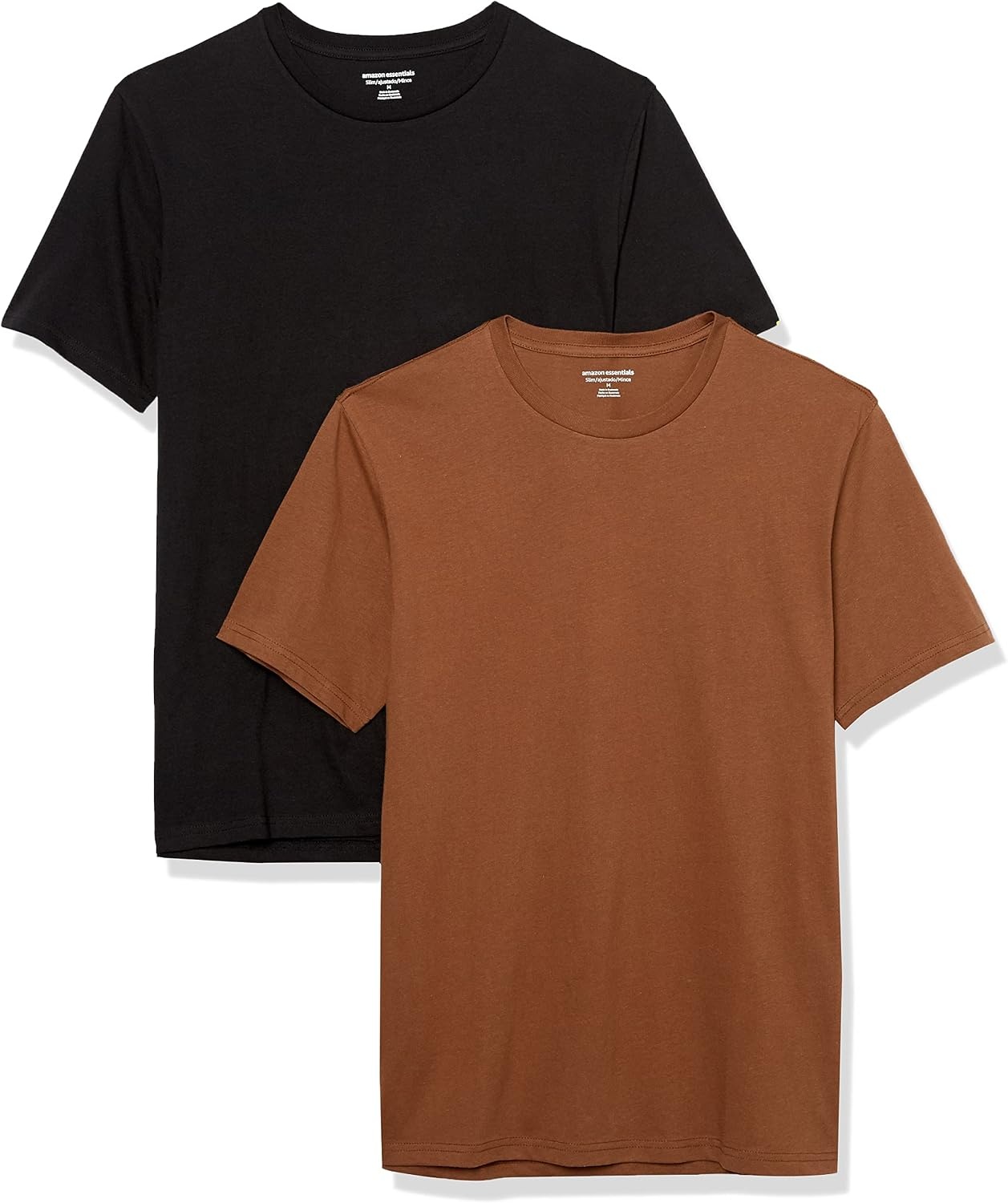 image:imageAmazon Essentials Mens SlimFit Crewneck Short Sleeve Cotton TShirtsBlackBrown
