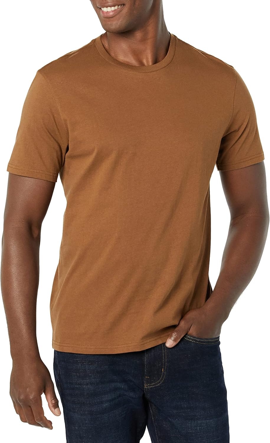 image:imageAmazon Essentials Mens SlimFit Crewneck Short Sleeve Cotton TShirtsBlackBrown