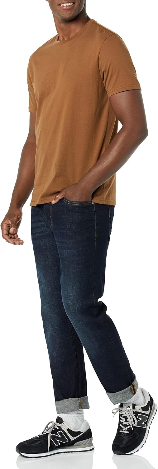 image:imageAmazon Essentials Mens SlimFit Crewneck Short Sleeve Cotton TShirtsBlackBrown