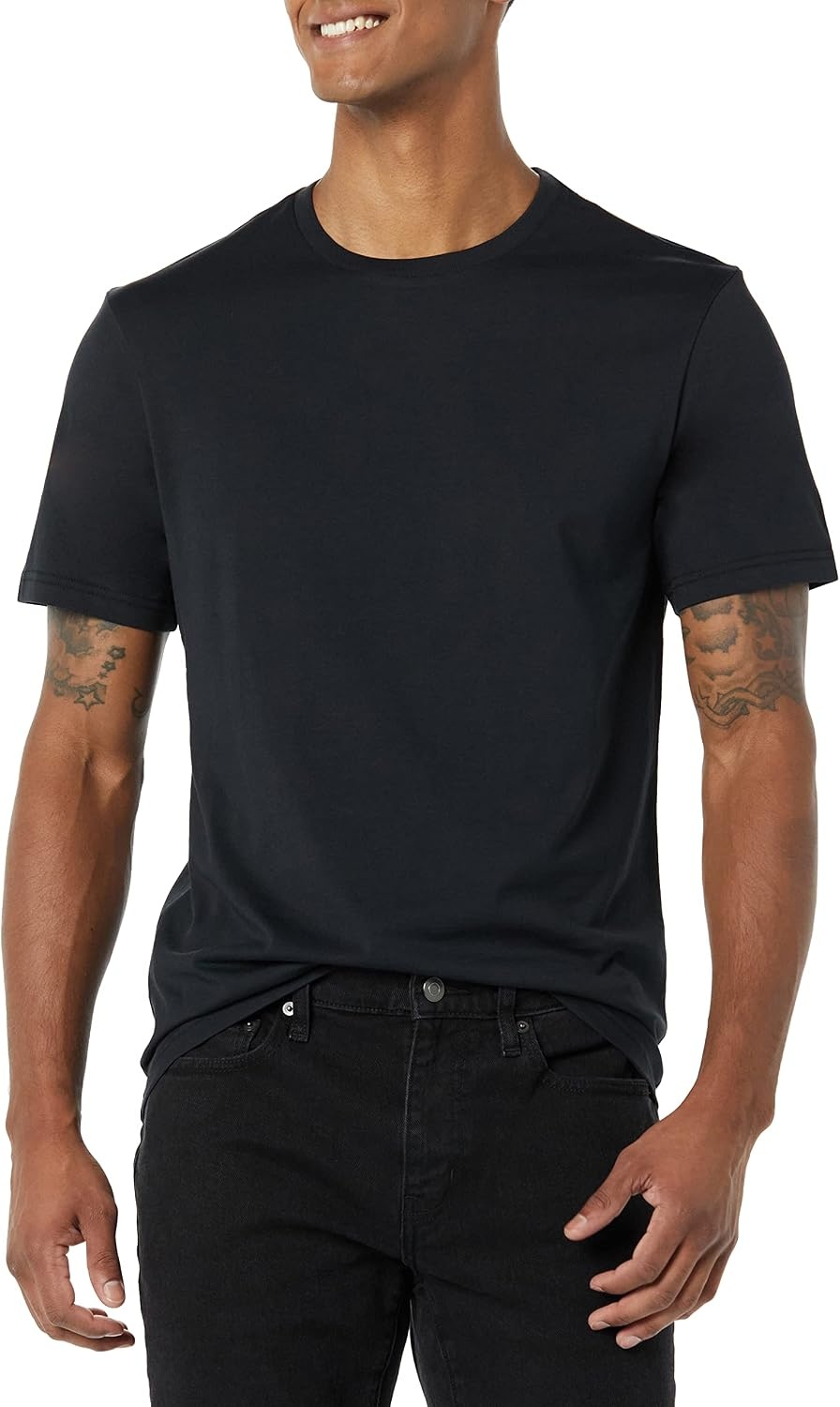 image:imageAmazon Essentials Mens SlimFit Crewneck Short Sleeve Cotton TShirtsBlackCharcoal Heather