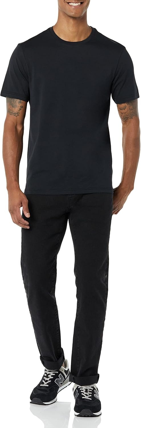 image:imageAmazon Essentials Mens SlimFit Crewneck Short Sleeve Cotton TShirtsBlackCharcoal Heather