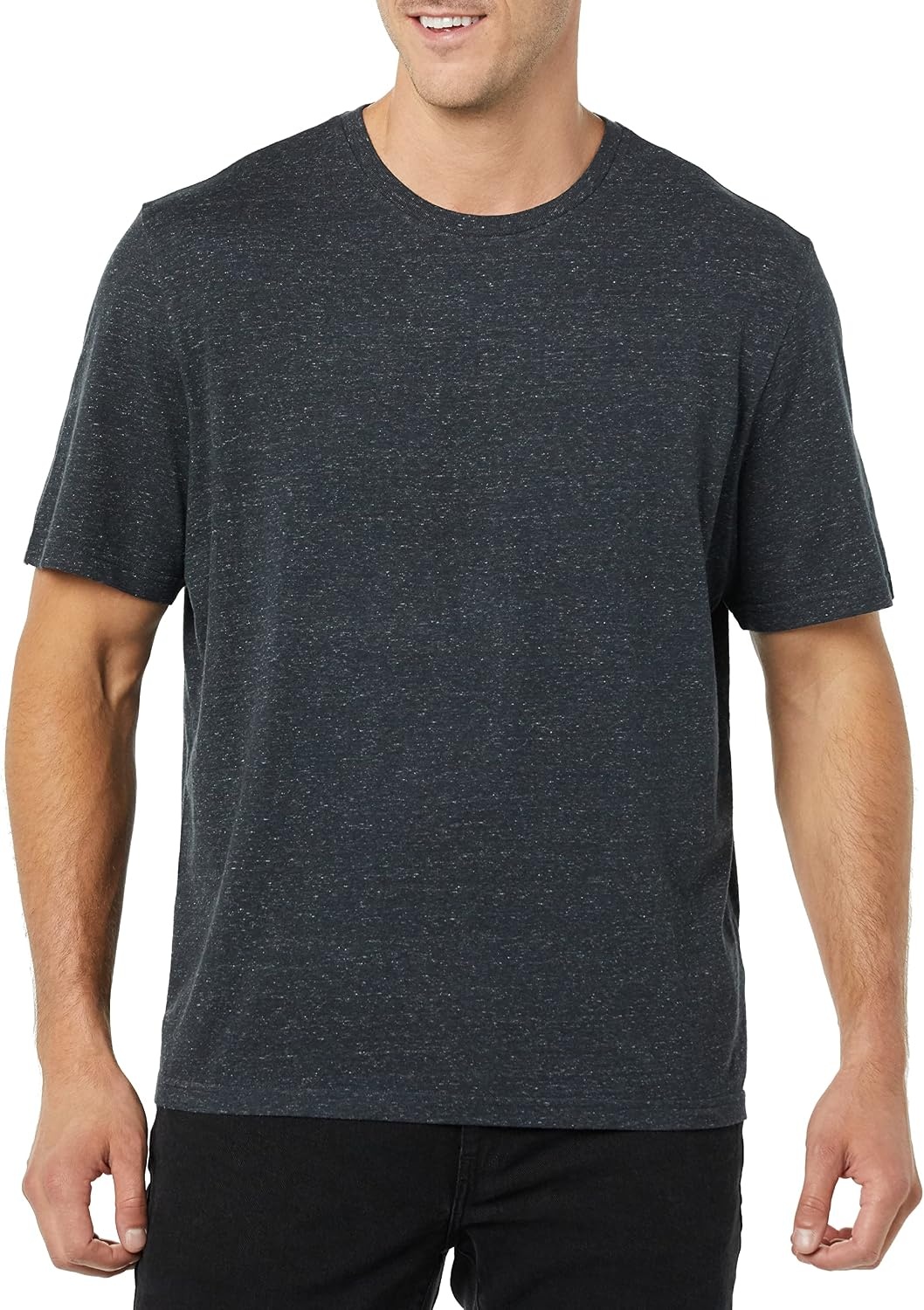 image:imageAmazon Essentials Mens SlimFit Crewneck Short Sleeve Cotton TShirtsBlackCharcoal Heather