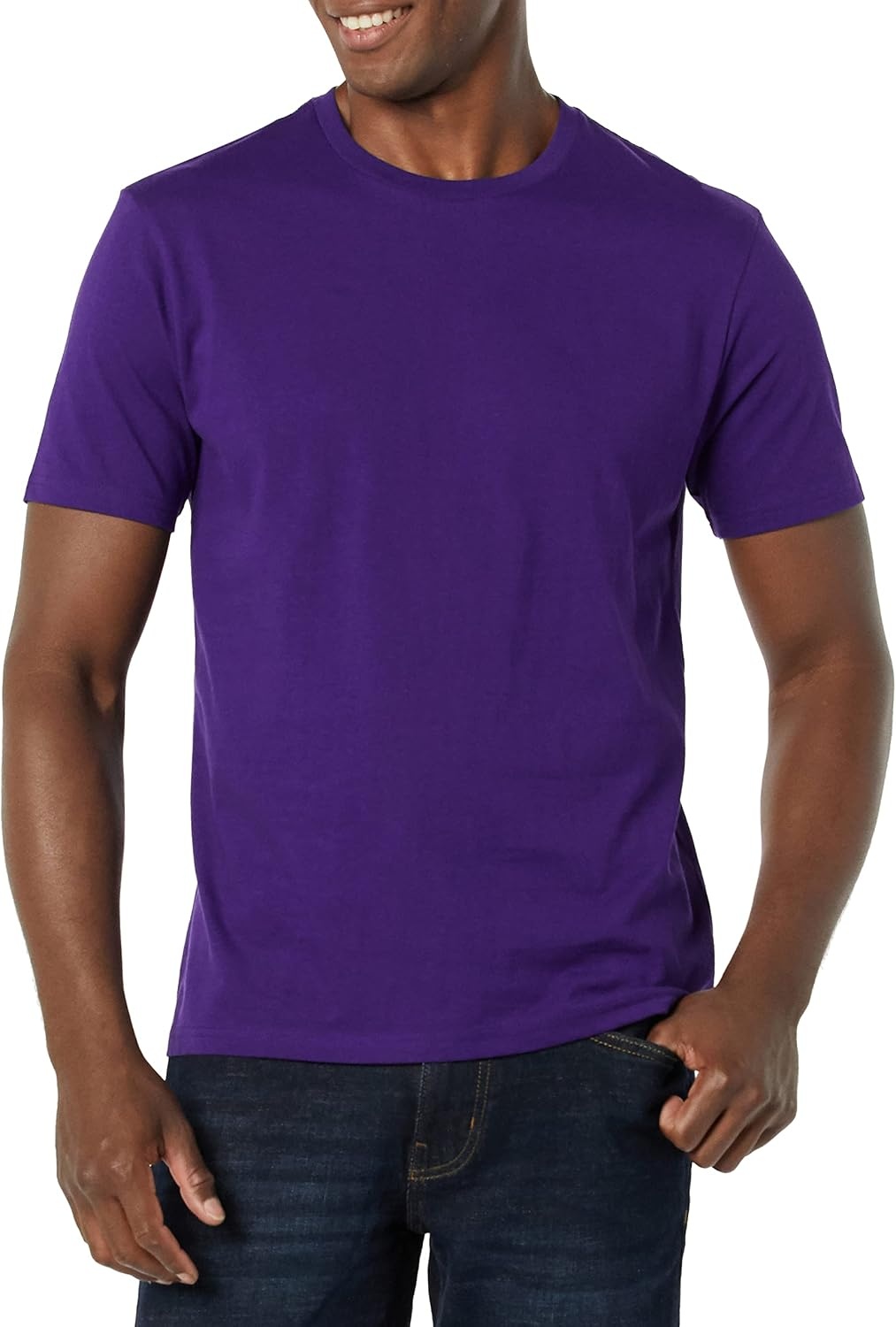 image:imageAmazon Essentials Mens SlimFit Crewneck Short Sleeve Cotton TShirtsBlackDark Purple