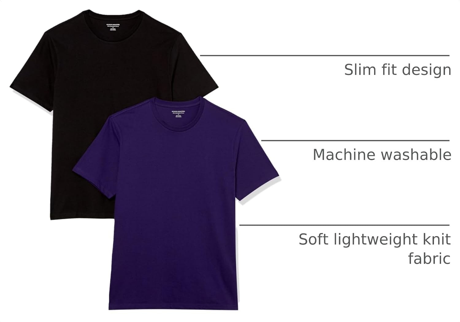 image:imageAmazon Essentials Mens SlimFit Crewneck Short Sleeve Cotton TShirtsBlackDark Purple