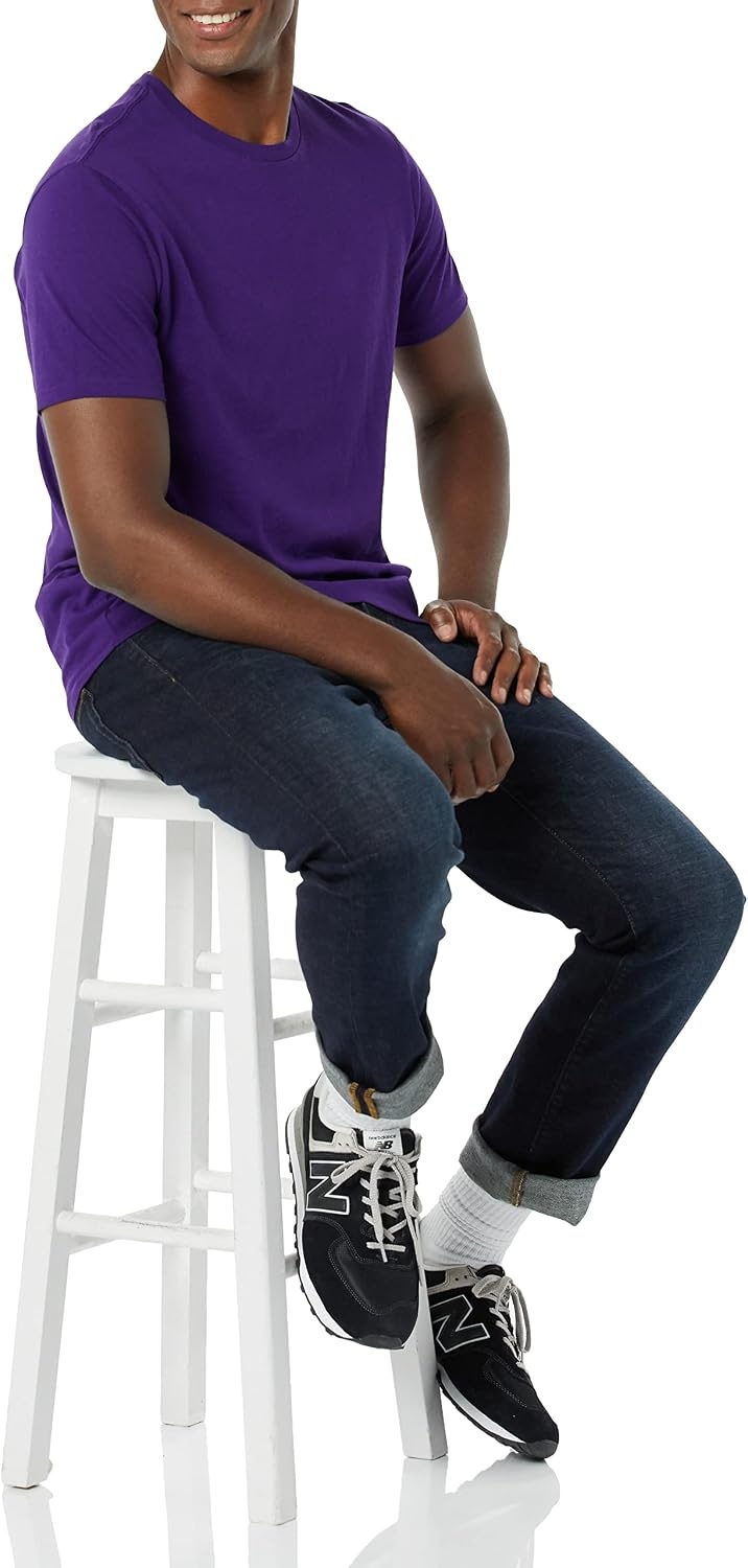 image:imageAmazon Essentials Mens SlimFit Crewneck Short Sleeve Cotton TShirtsBlackDark Purple