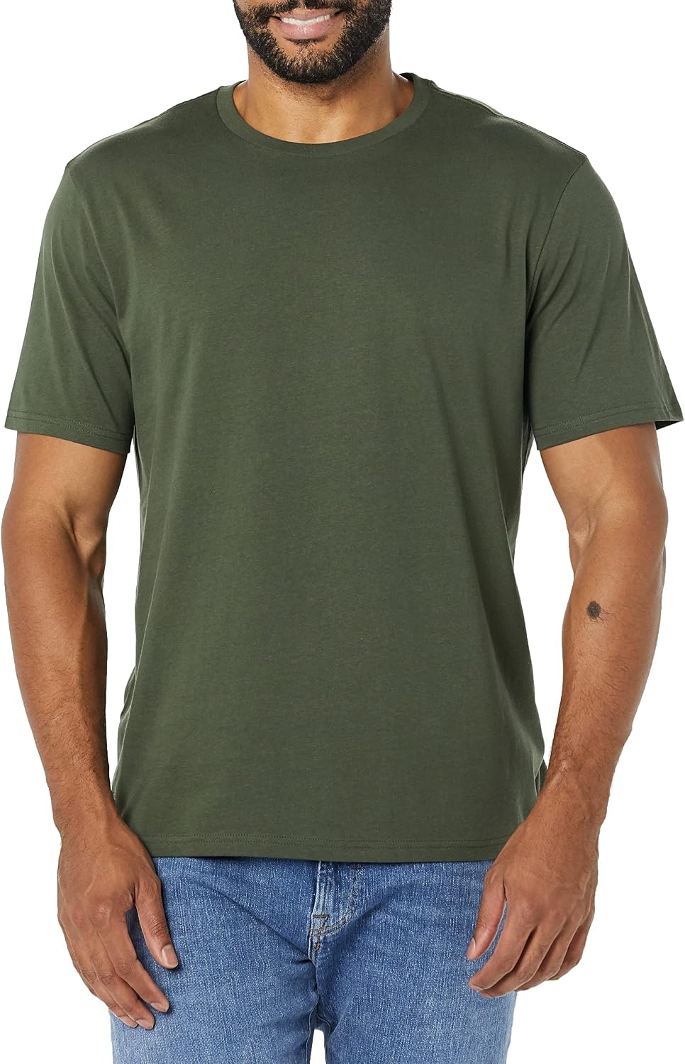 image:imageAmazon Essentials Mens SlimFit Crewneck Short Sleeve Cotton TShirtsBlackOlive