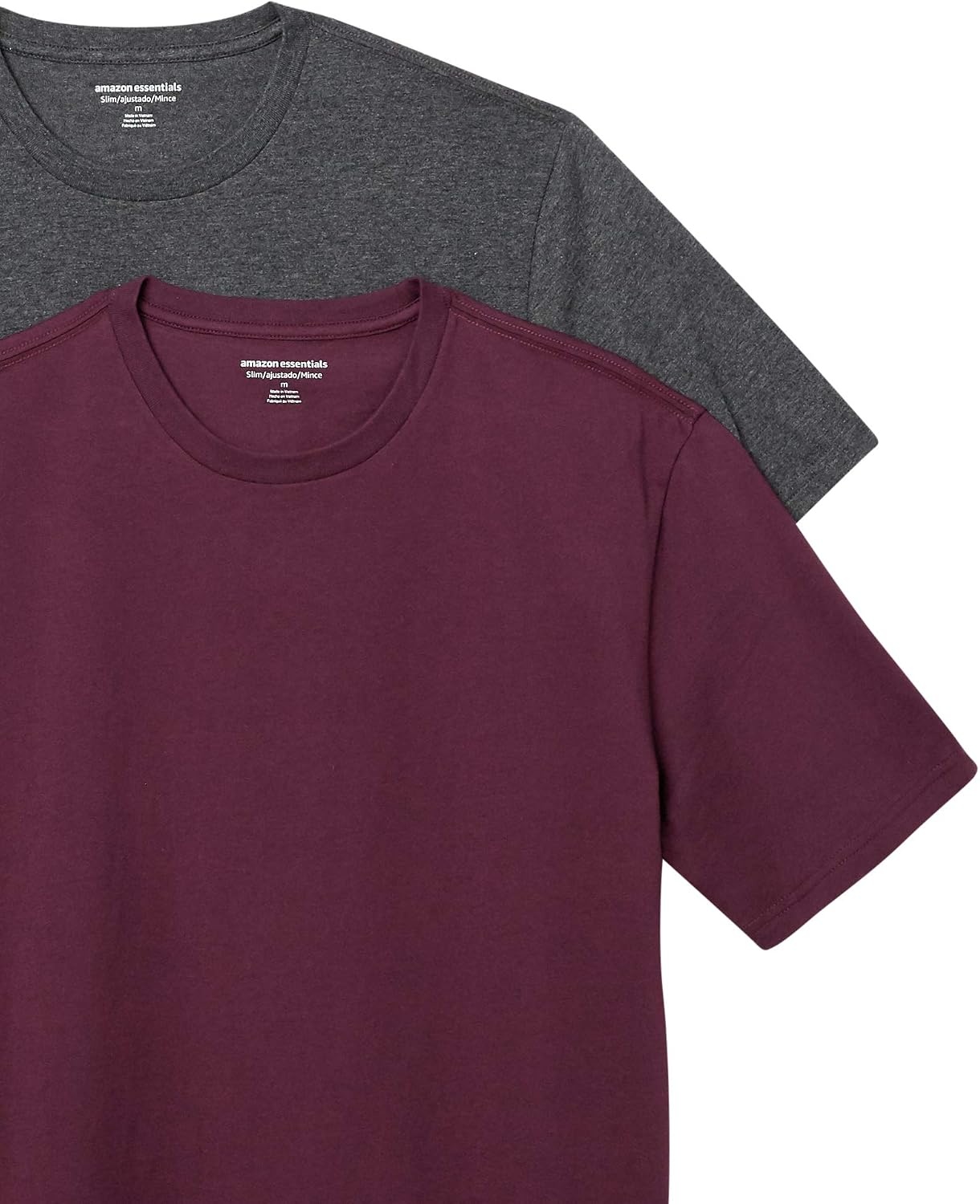 image:imageAmazon Essentials Mens SlimFit Crewneck Short Sleeve Cotton TShirtsCharcoal HeatherBurgundy