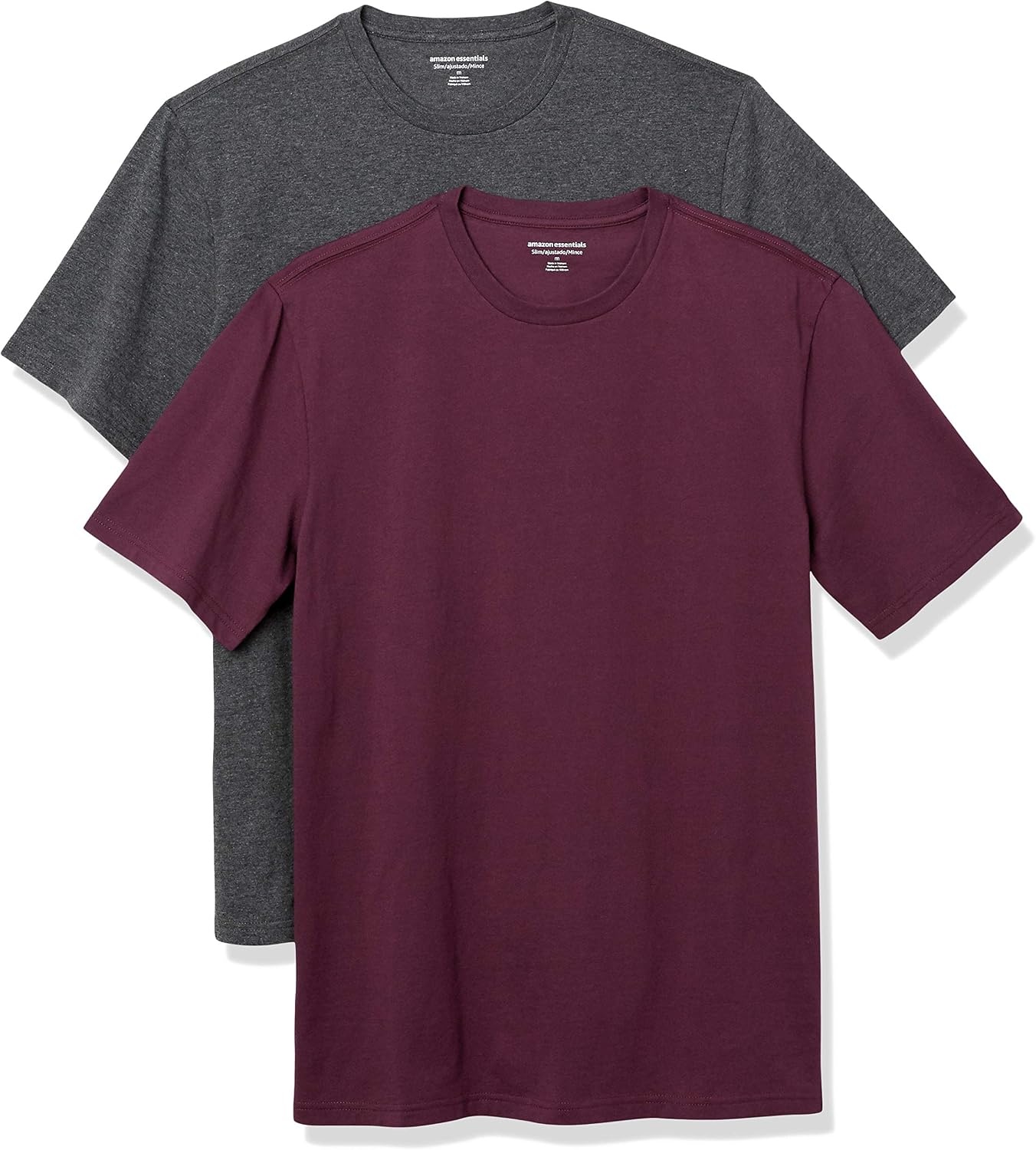 image:imageAmazon Essentials Mens SlimFit Crewneck Short Sleeve Cotton TShirtsCharcoal HeatherBurgundy
