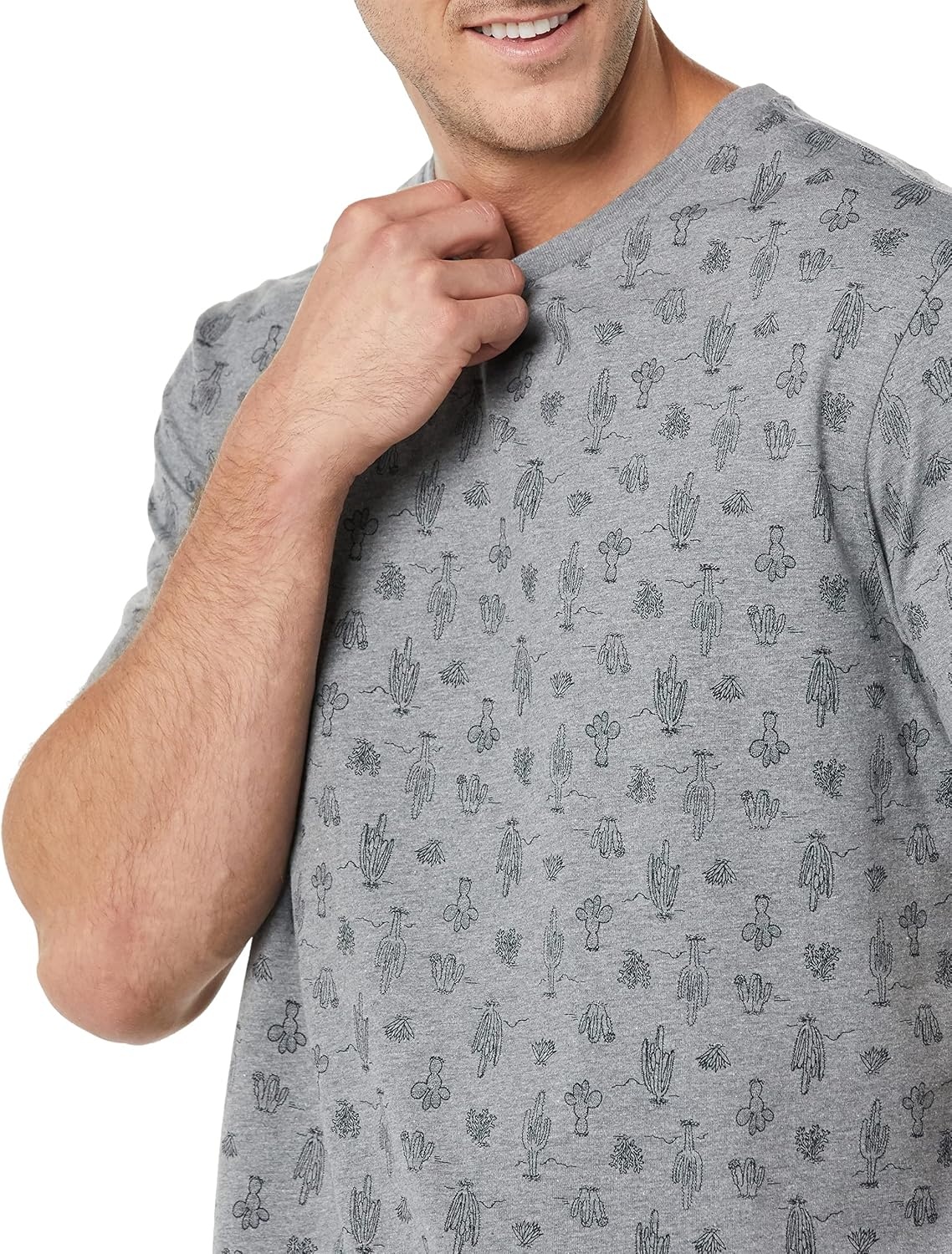 image:imageAmazon Essentials Mens SlimFit Crewneck Short Sleeve Cotton TShirtsHeather Grey Cactus Print
