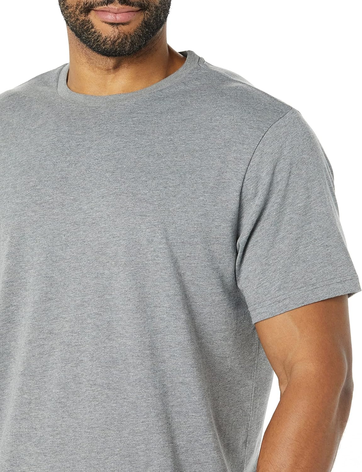 image:imageAmazon Essentials Mens SlimFit Crewneck Short Sleeve Cotton TShirtsHeather GreyHeather Grey