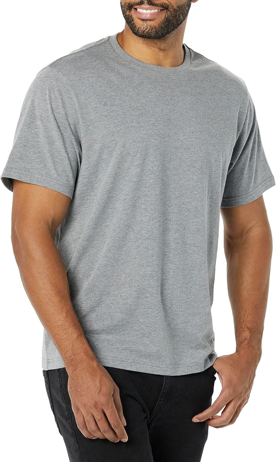 image:imageAmazon Essentials Mens SlimFit Crewneck Short Sleeve Cotton TShirtsHeather GreyHeather Grey
