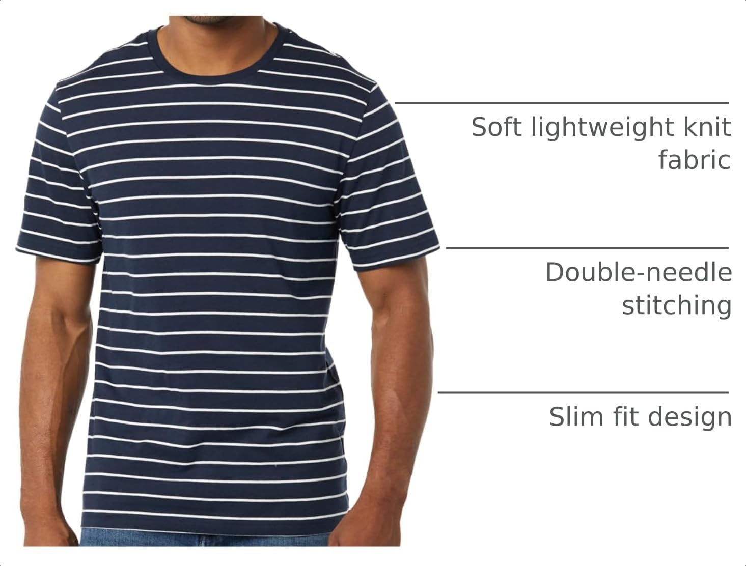 image:imageAmazon Essentials Mens SlimFit Crewneck Short Sleeve Cotton TShirtsHeather GreyNavy Stripe