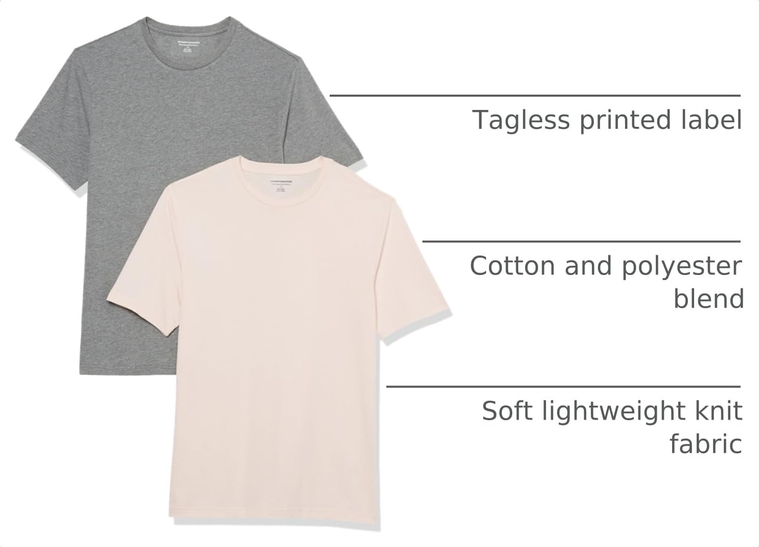 image:imageAmazon Essentials Mens SlimFit Crewneck Short Sleeve Cotton TShirtsHeather GreyPale Pink