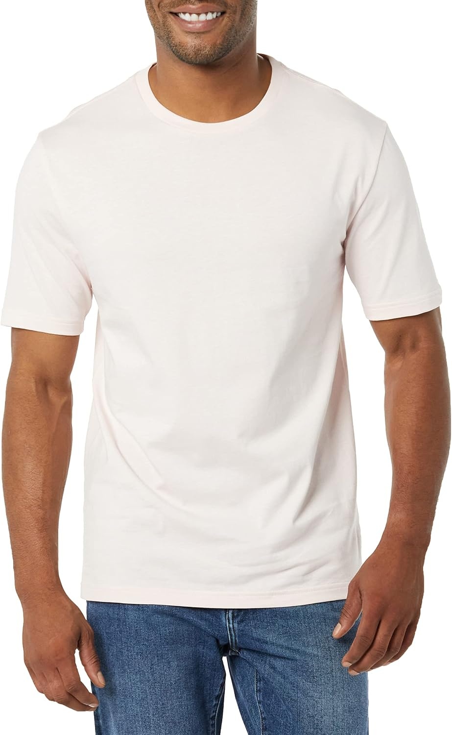 image:imageAmazon Essentials Mens SlimFit Crewneck Short Sleeve Cotton TShirtsHeather GreyPale Pink