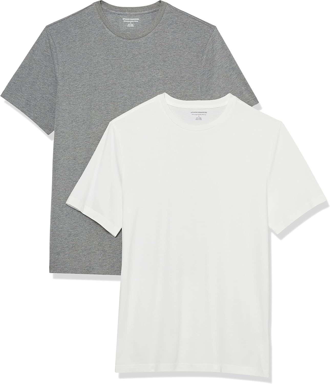 image:imageAmazon Essentials Mens SlimFit Crewneck Short Sleeve Cotton TShirtsHeather GreyWhite