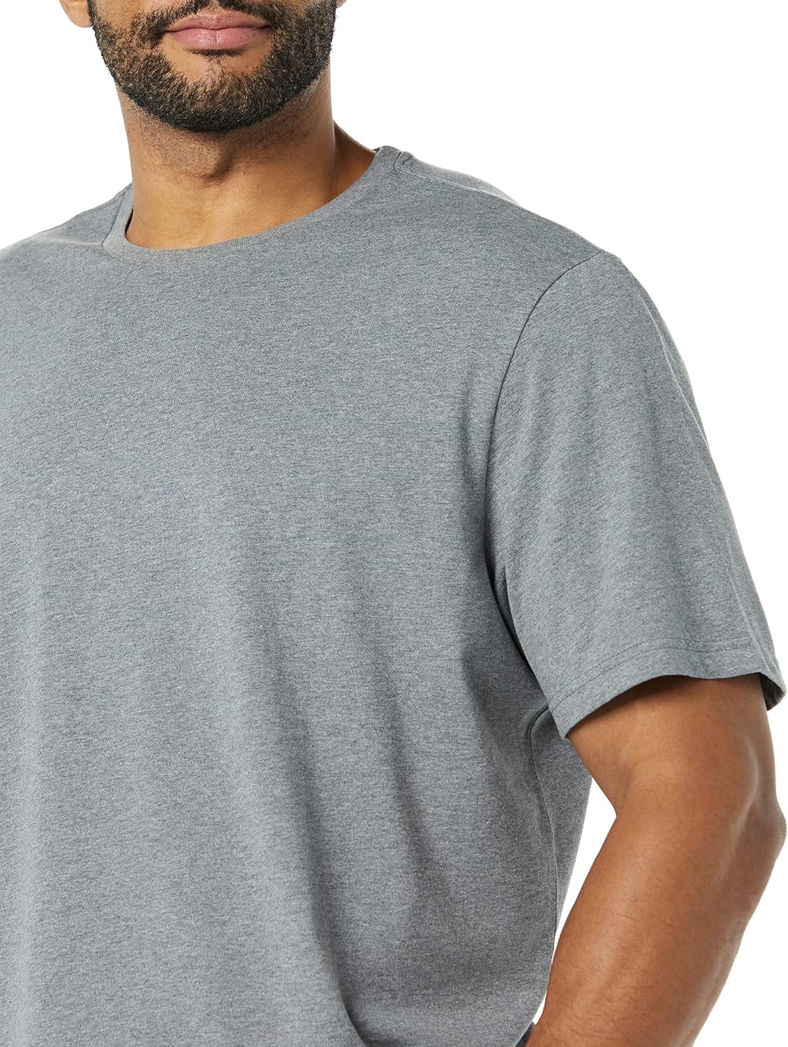 image:imageAmazon Essentials Mens SlimFit Crewneck Short Sleeve Cotton TShirtsHeather GreyWhite