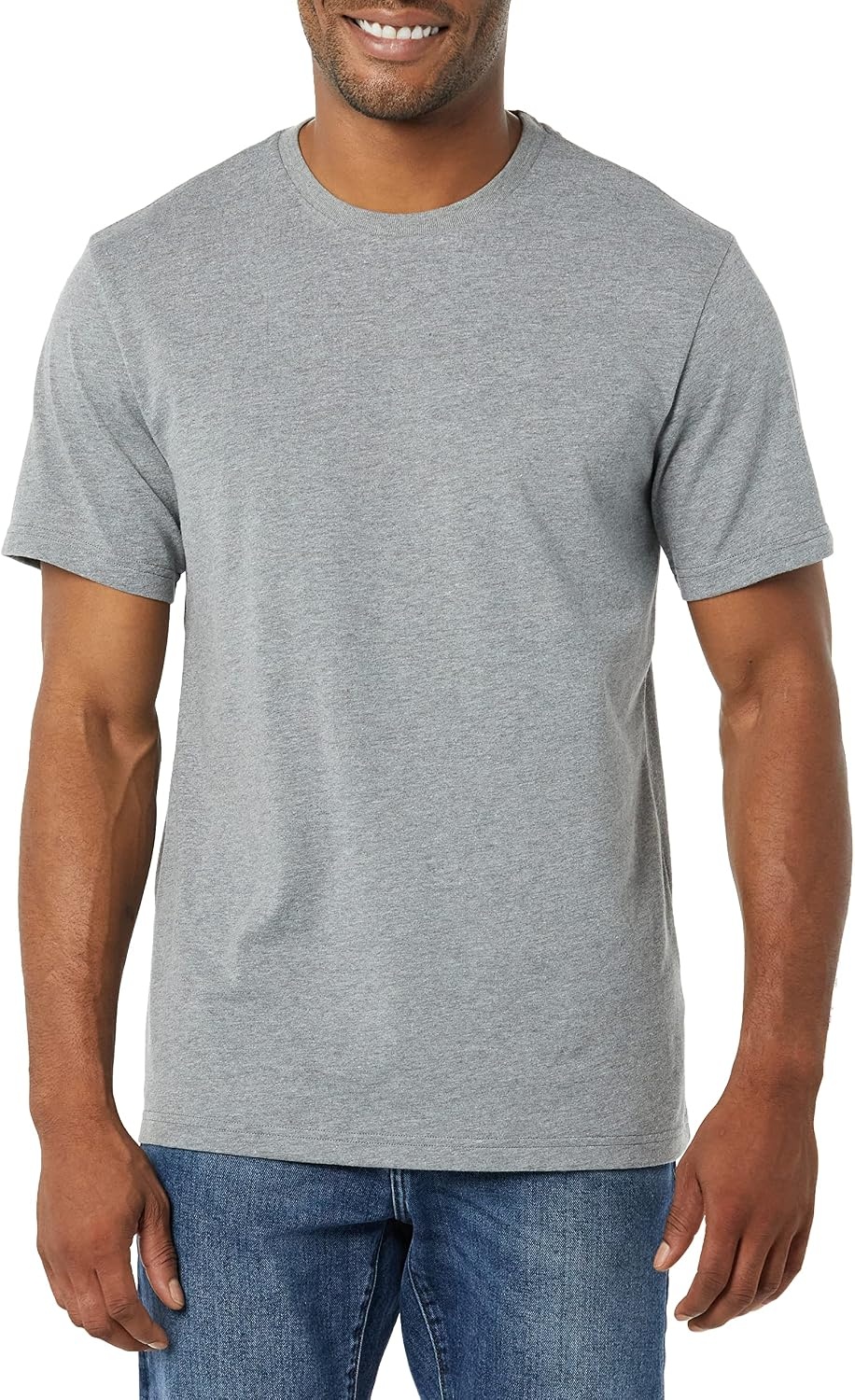 image:imageAmazon Essentials Mens SlimFit Crewneck Short Sleeve Cotton TShirtsHeather GreyWhite