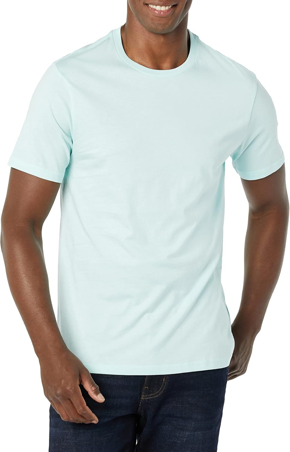 image:imageAmazon Essentials Mens SlimFit Crewneck Short Sleeve Cotton TShirtsLight BlueLight Aqua