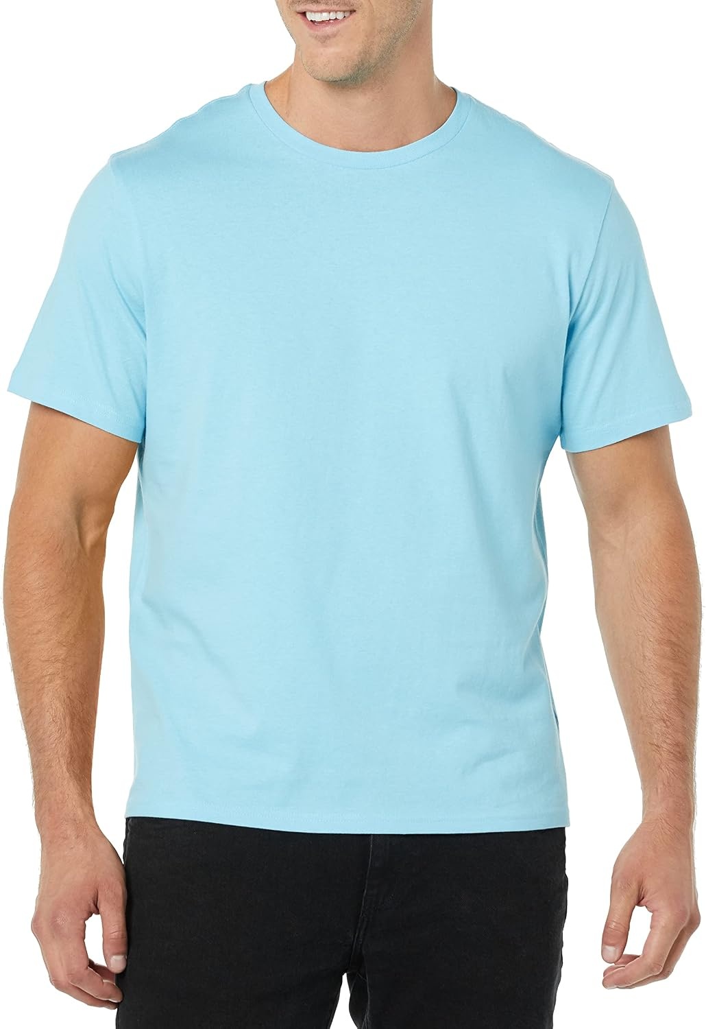 image:imageAmazon Essentials Mens SlimFit Crewneck Short Sleeve Cotton TShirtsLight BlueLight Blue