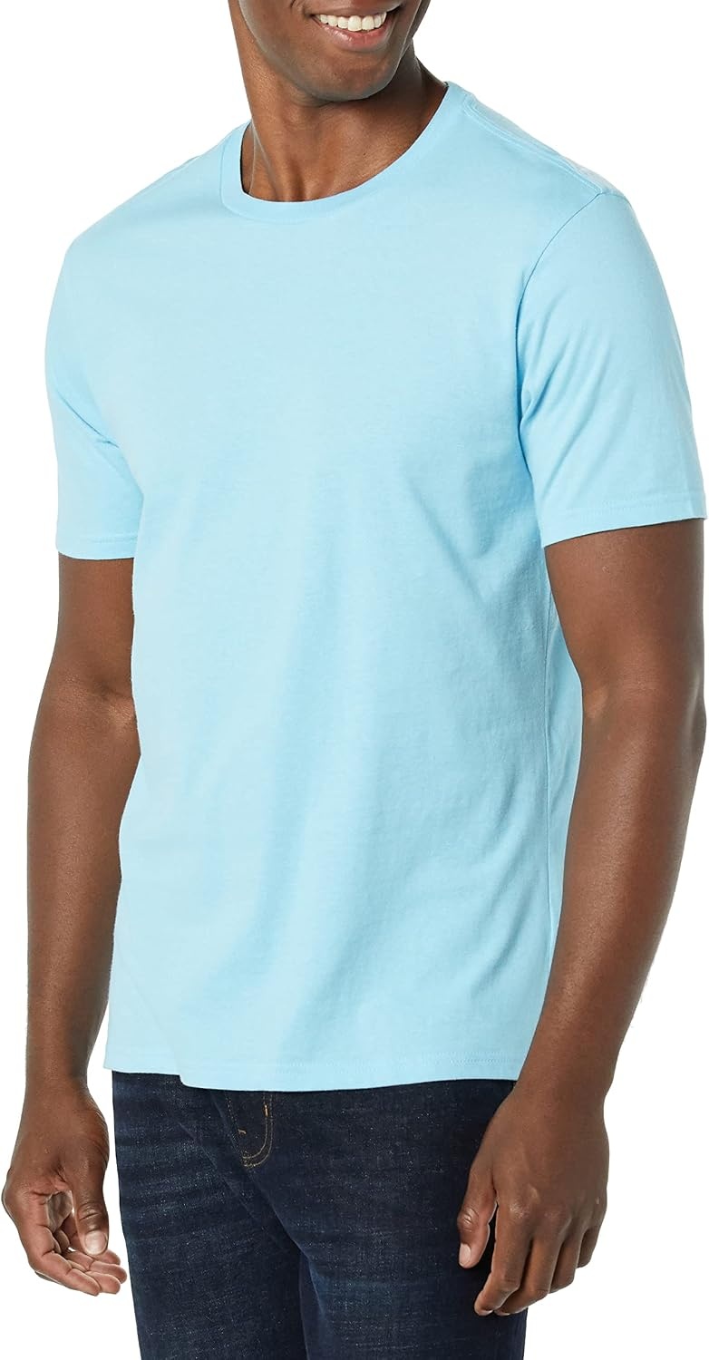 image:imageAmazon Essentials Mens SlimFit Crewneck Short Sleeve Cotton TShirtsLight BlueLight Blue