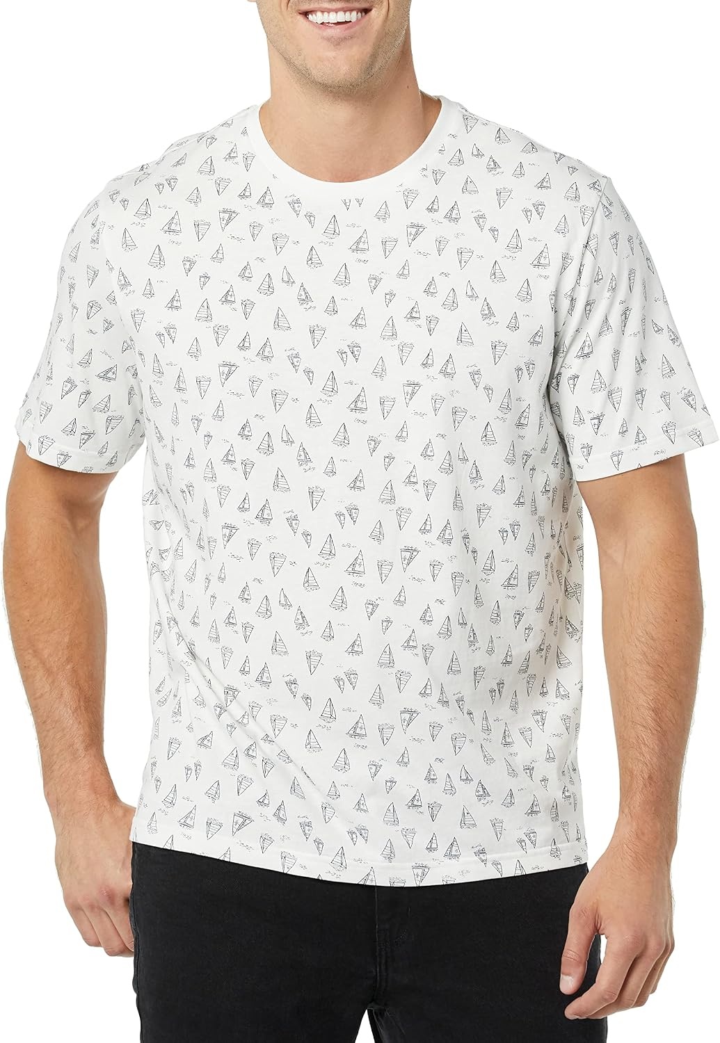image:imageAmazon Essentials Mens SlimFit Crewneck Short Sleeve Cotton TShirtsNavy Boat Print