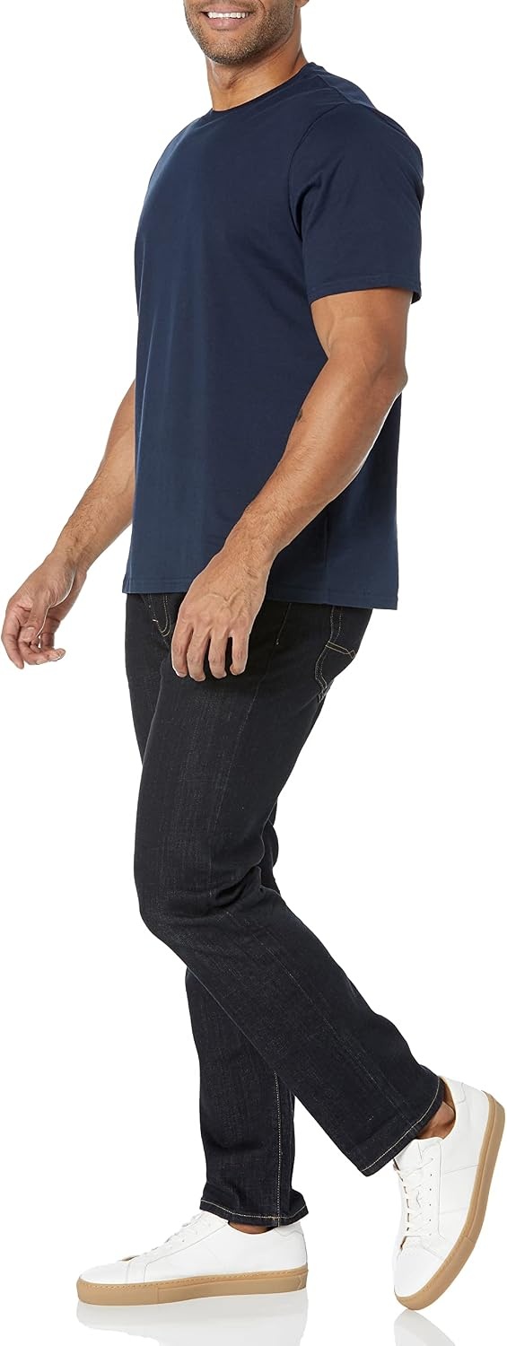 image:imageAmazon Essentials Mens SlimFit Crewneck Short Sleeve Cotton TShirtsNavy Boat Print