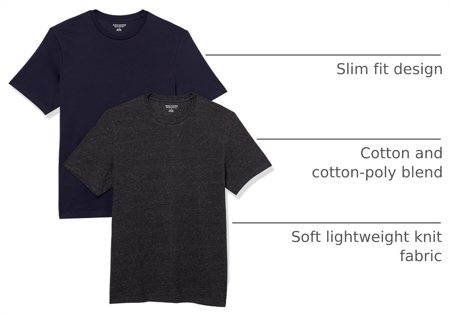 image:imageAmazon Essentials Mens SlimFit Crewneck Short Sleeve Cotton TShirtsNavyCharcoal Heather