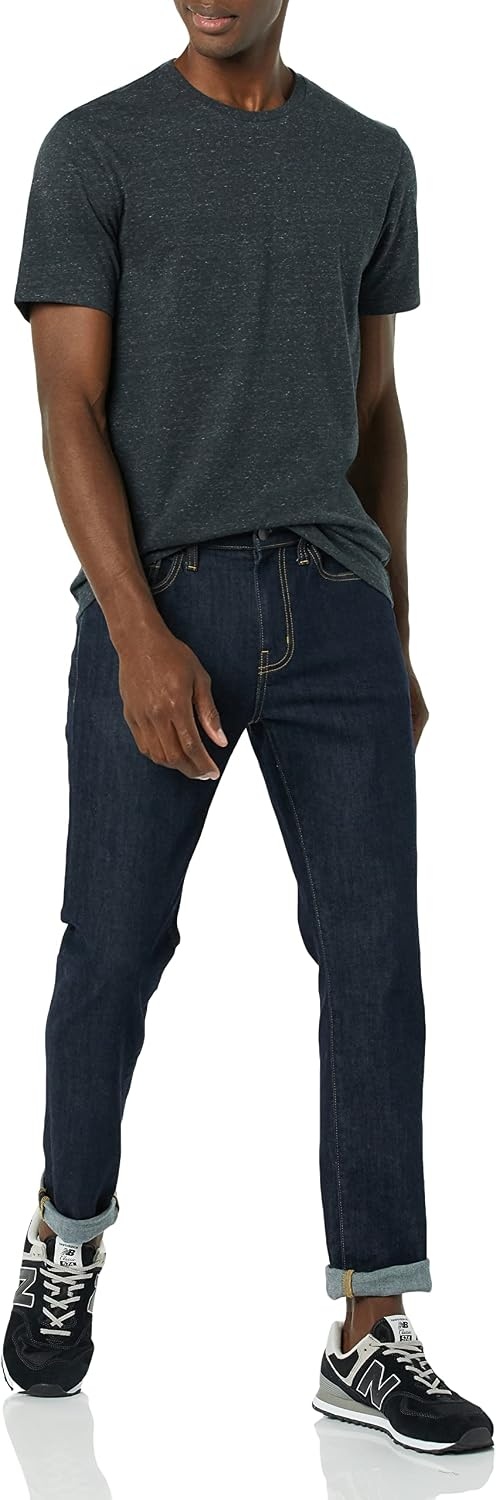 image:imageAmazon Essentials Mens SlimFit Crewneck Short Sleeve Cotton TShirtsNavyCharcoal Heather
