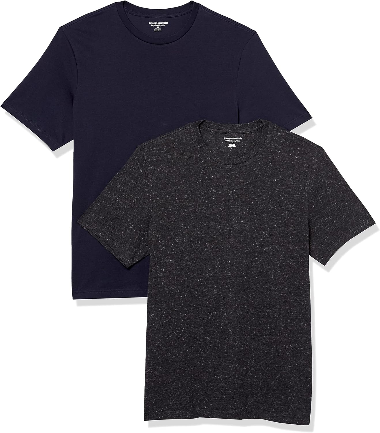image:imageAmazon Essentials Mens SlimFit Crewneck Short Sleeve Cotton TShirtsNavyCharcoal Heather